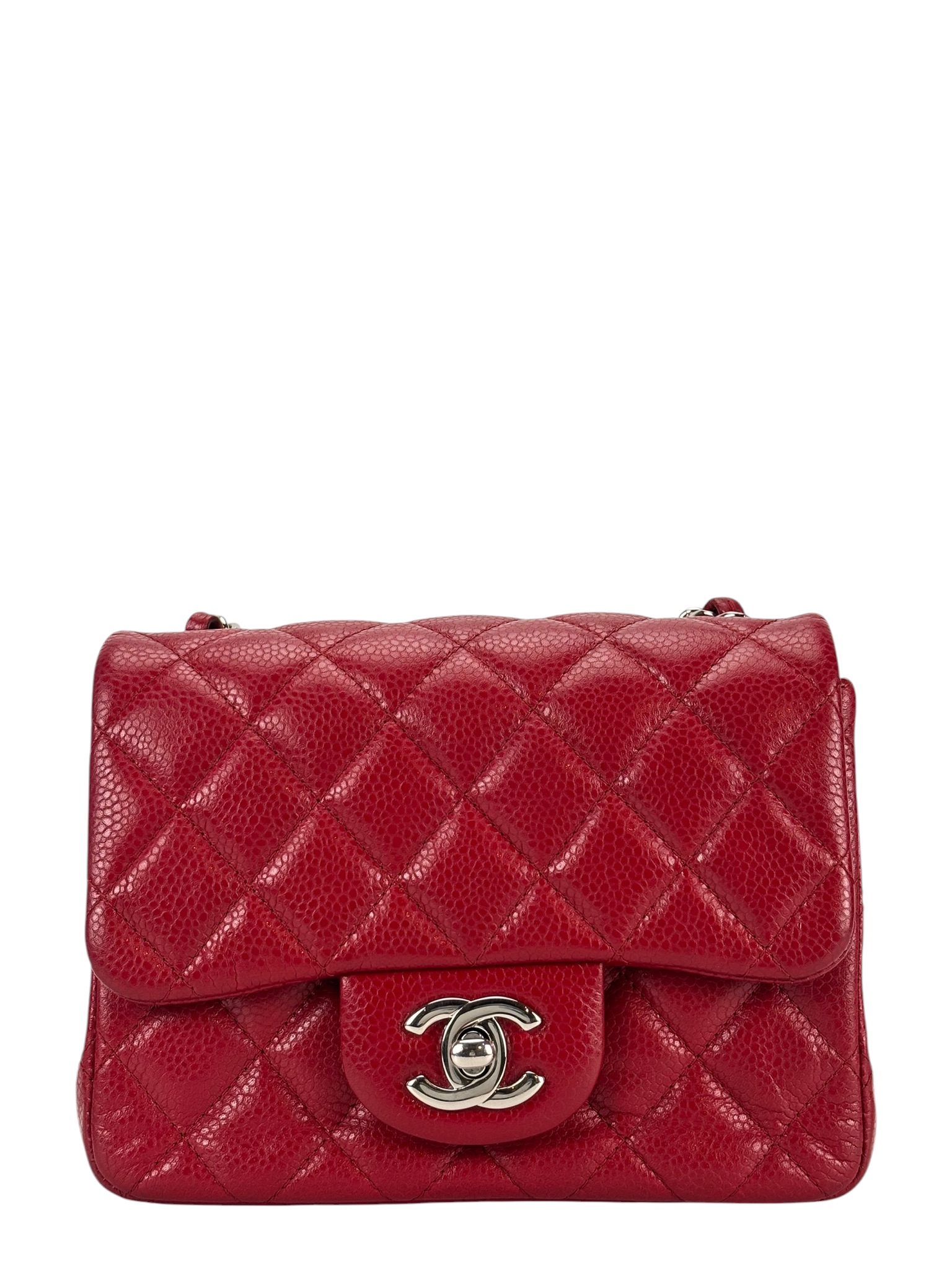 CHANEL - Red Lambskin Mini Classic Square Flap Shoulder Bag 17