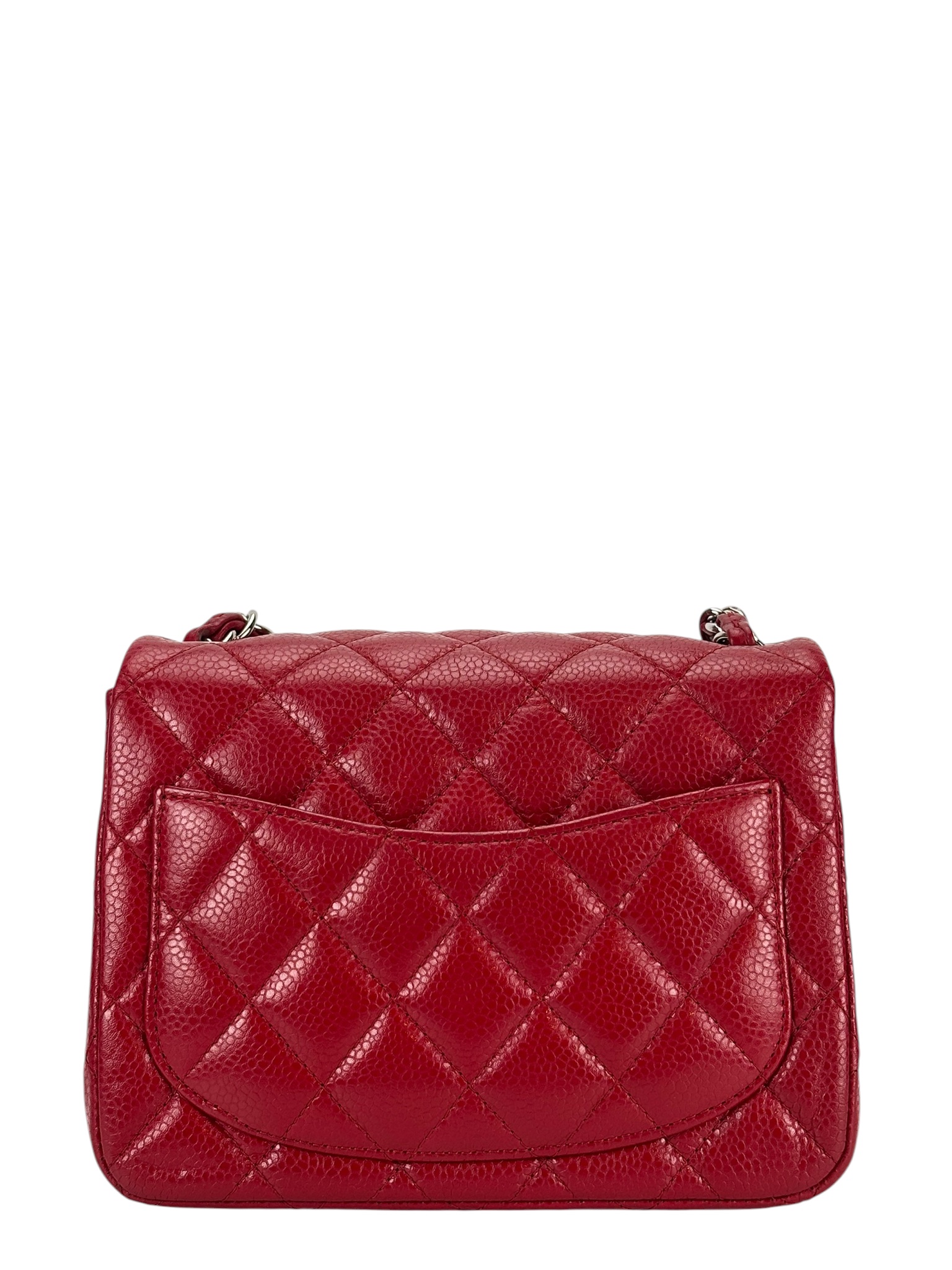 CHANEL 赤 レザー ケース Chanel Mini Square Classic Lambskin Pearl Crush Single Flap