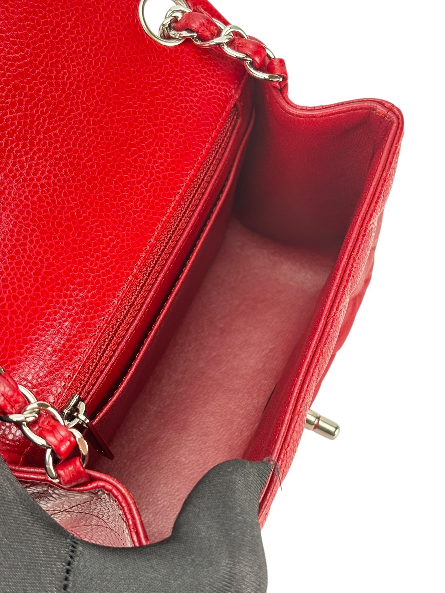 CHANEL - Red Lambskin Mini Classic Square Flap Shoulder Bag 17