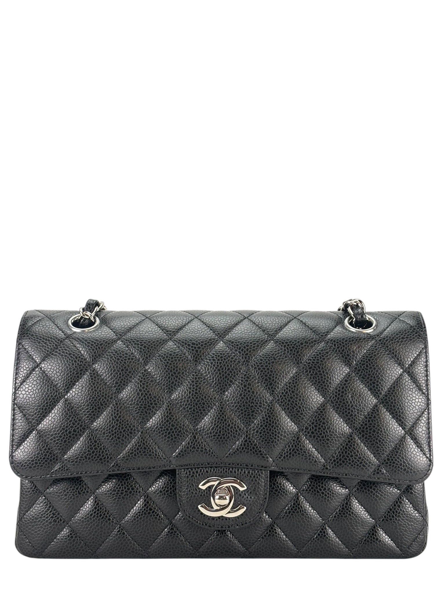 CHANEL - Medium Classic Double Flap Bag Black Caviar Sliver Hardware (CF25)