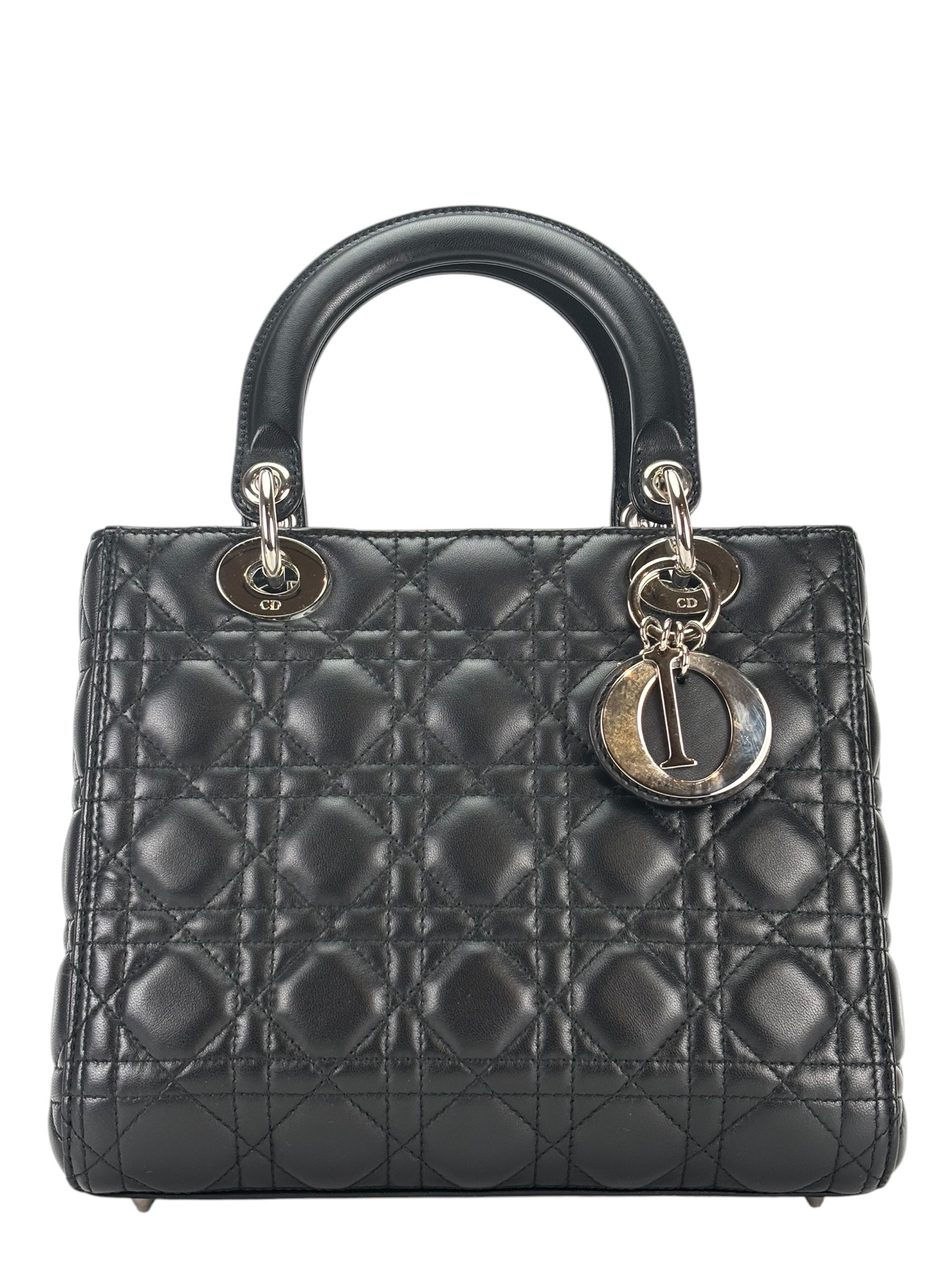 CHRISTIAN DIOR - Black Lambskin Lady Dior Handbag
