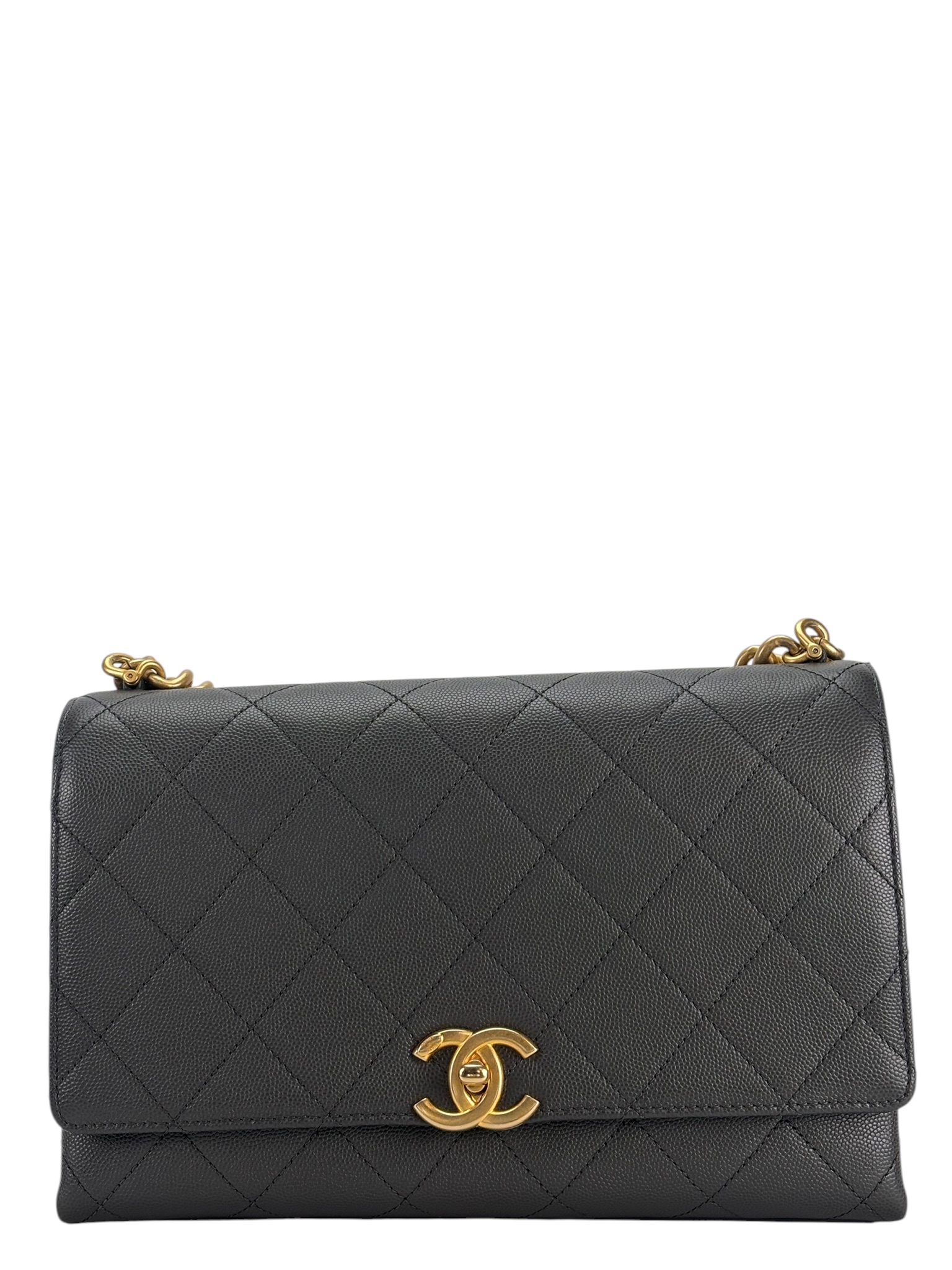 CHANEL - 21B Dark Gray Caviar Bracelet Handle Flap