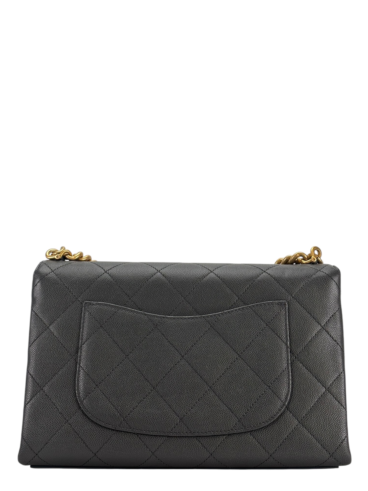 CHANEL - 21B Dark Gray Caviar Bracelet Handle Flap