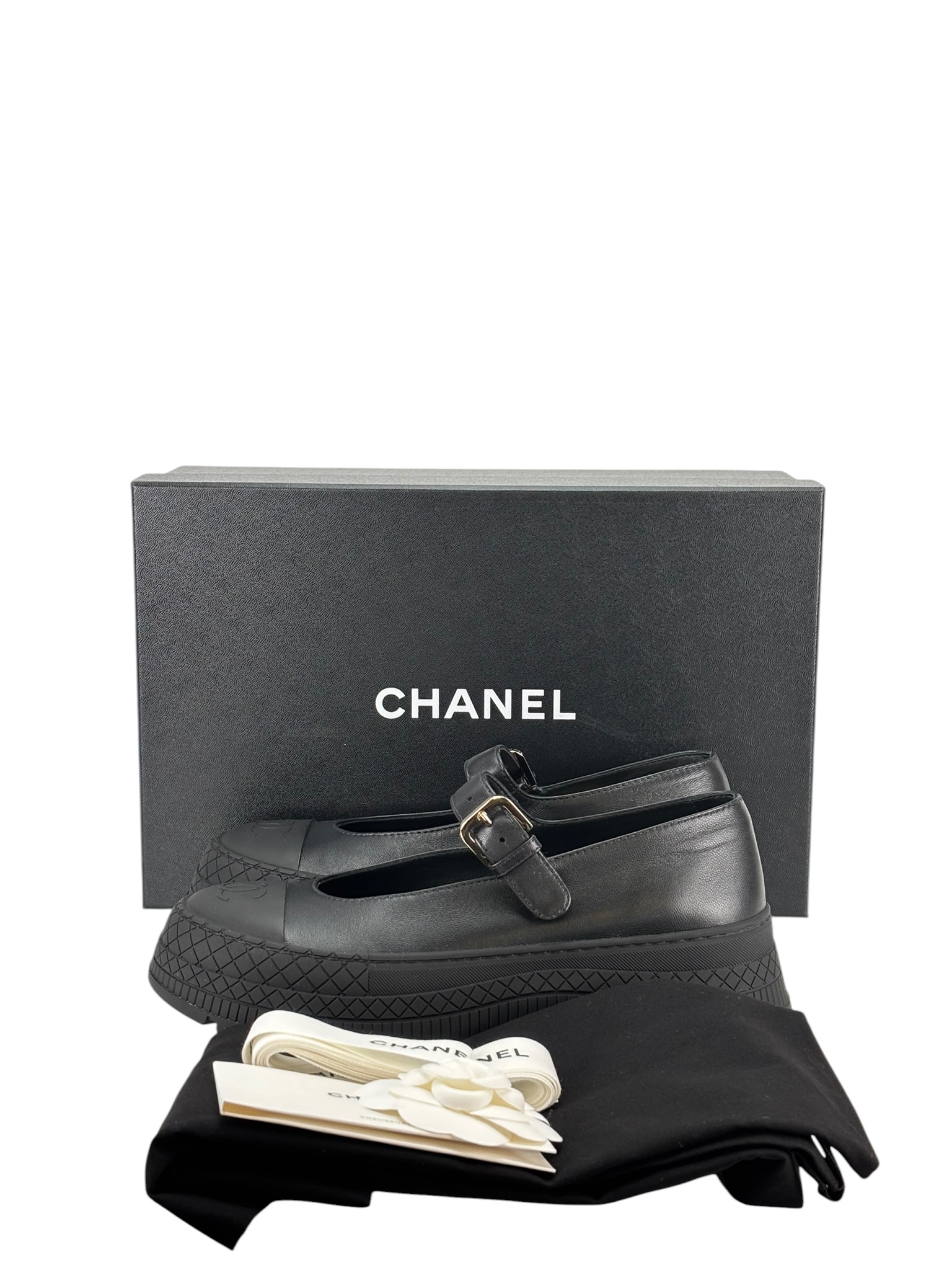 CHANEL - 26P Black Leather Mary Jane Shoes