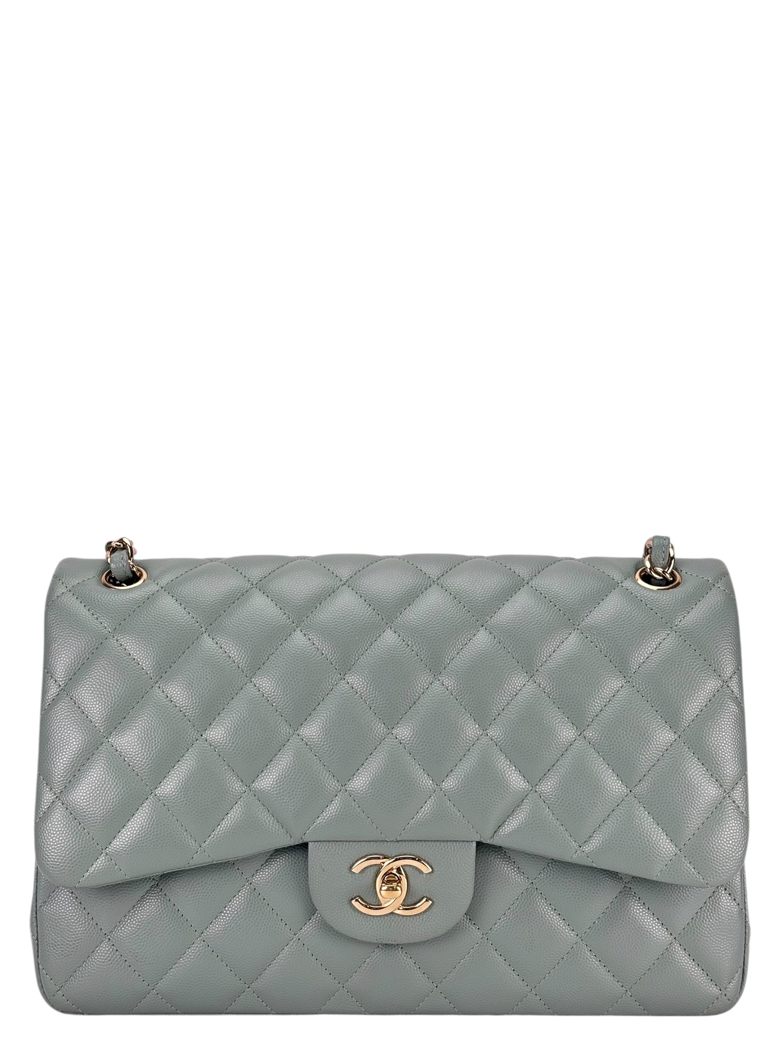 CHANEL - Gray Green Caviar Jumbo Flap Bag 30