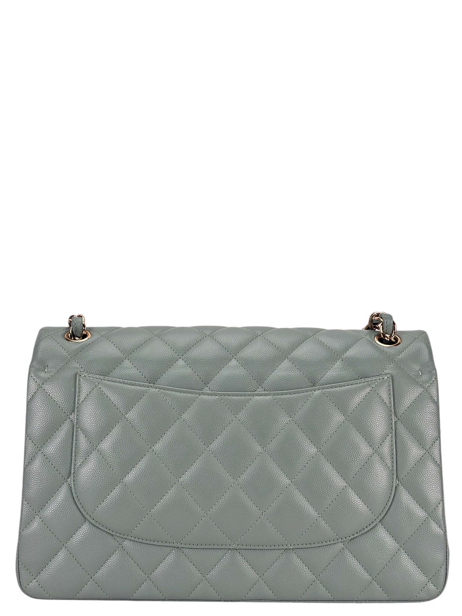CHANEL - Gray Green Caviar Jumbo Flap Bag 30