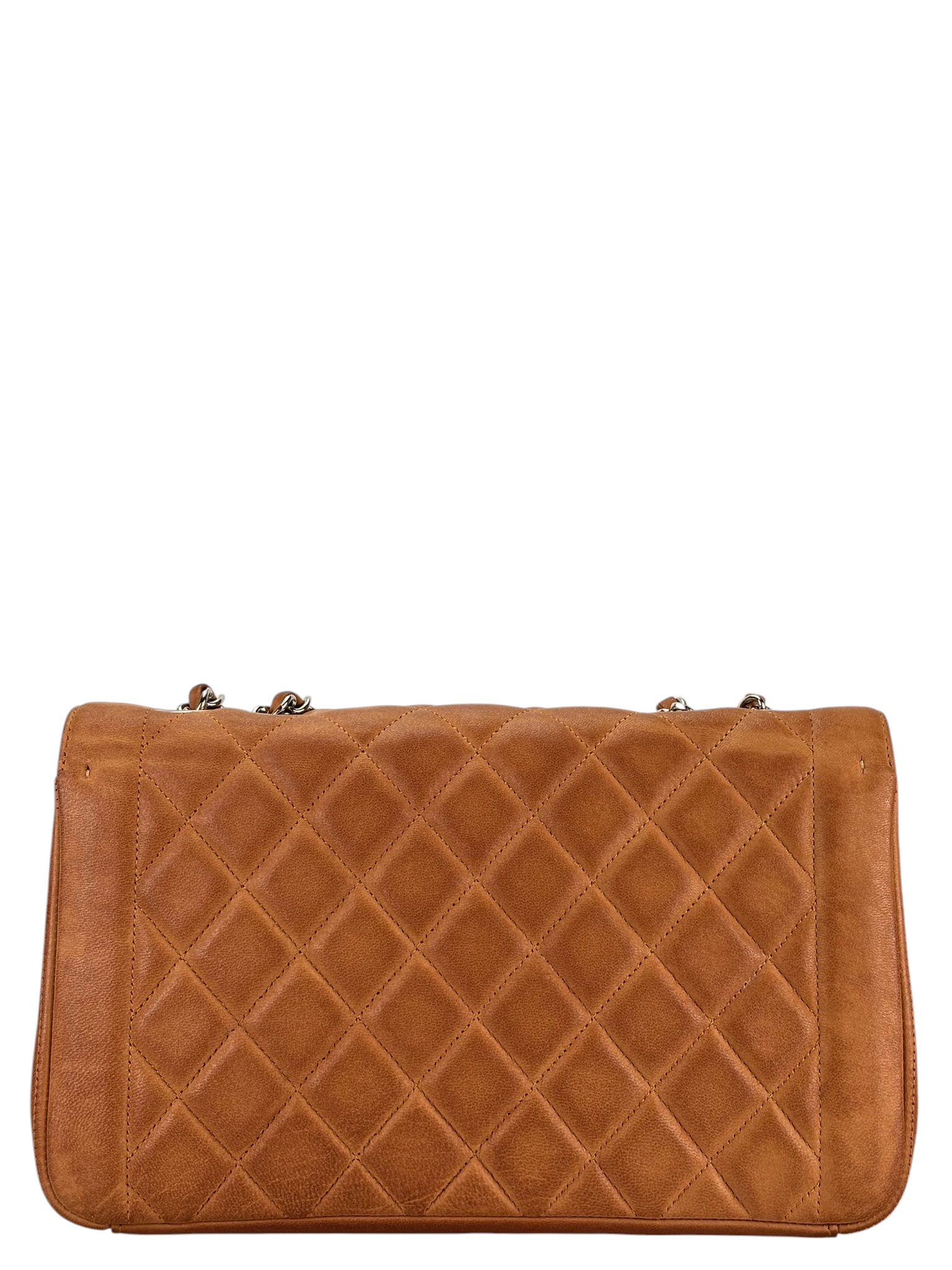 CHANEL -  Medium Classic Double Flap Bag Brown Lambskin Sliver Hardware (CF25)