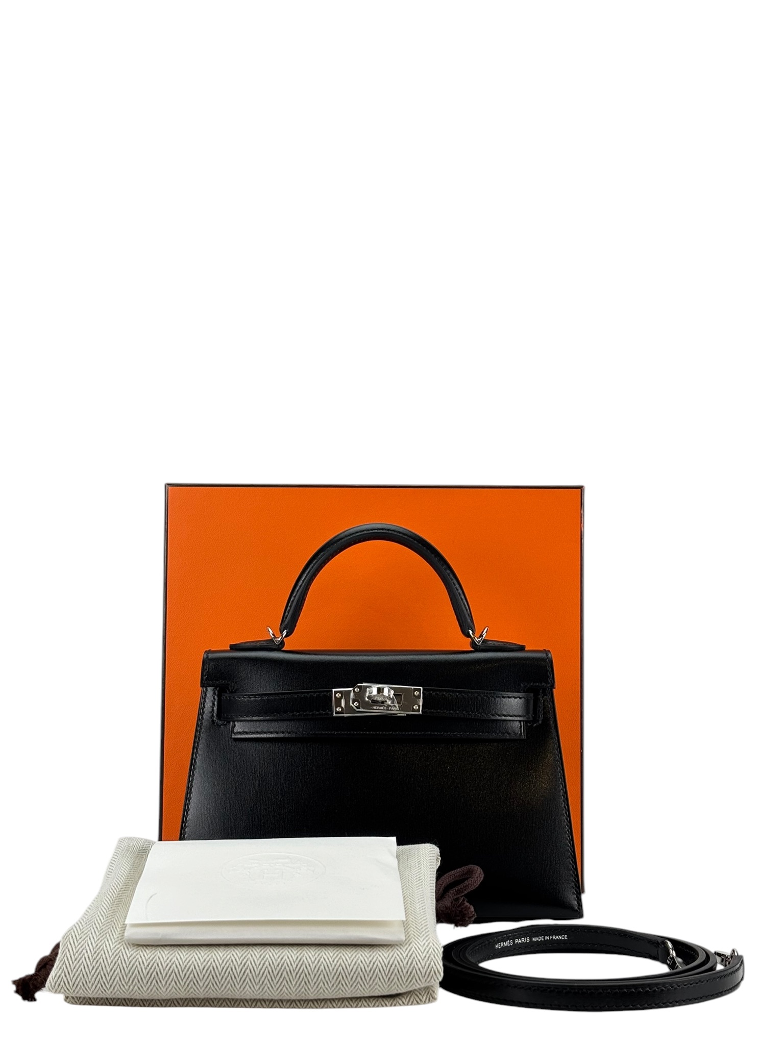 HERMES Mini Kelly Noir Box Palladium Hardware