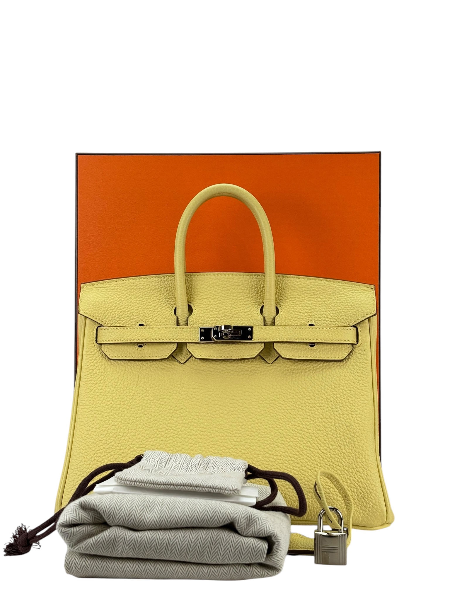 HERMES Birkin 25 Jaune Poussin Togo Palladium Hardware