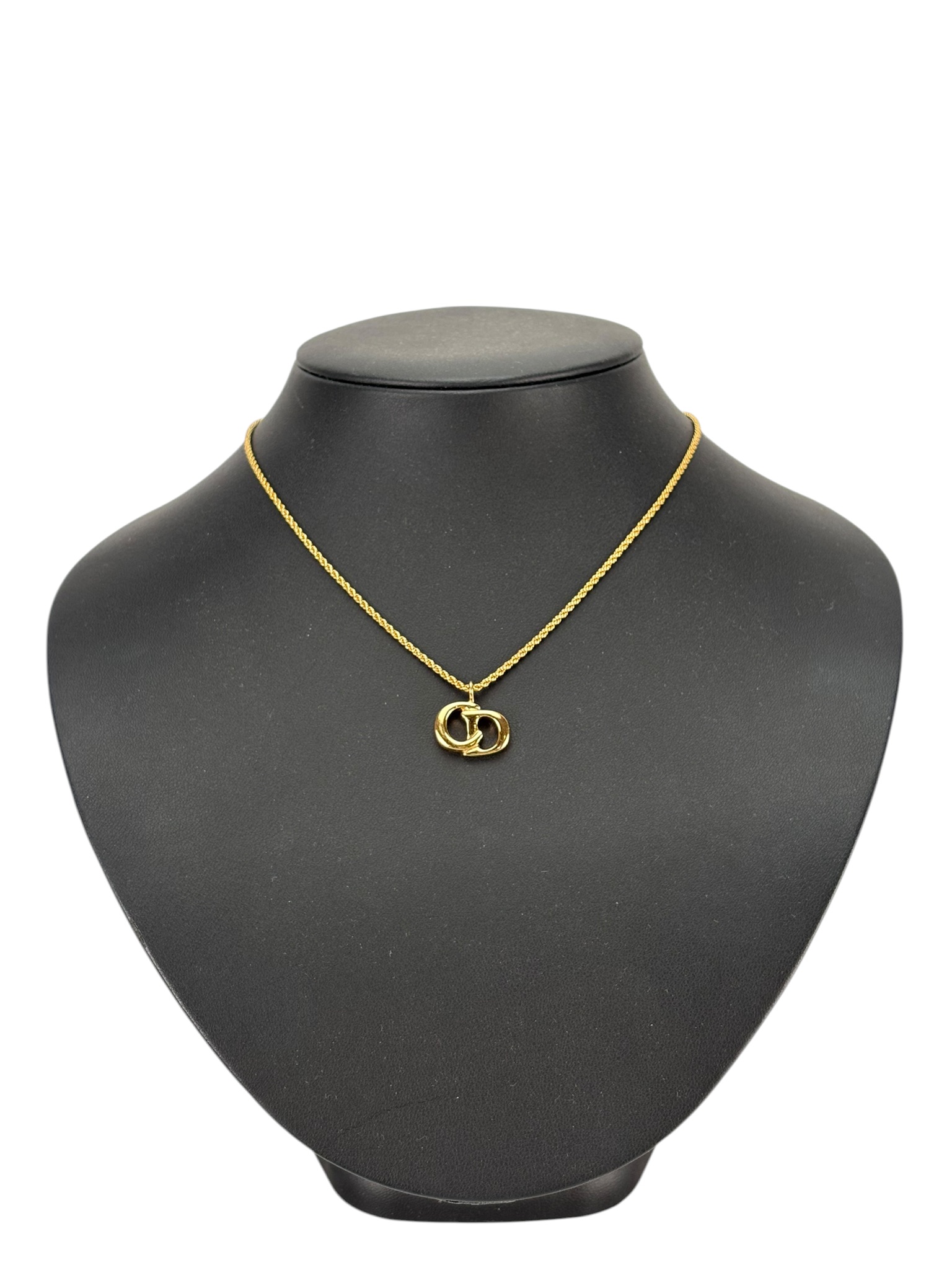 CHRISTIAN DIOR - Gold Tone CD Logo Pendant Necklace