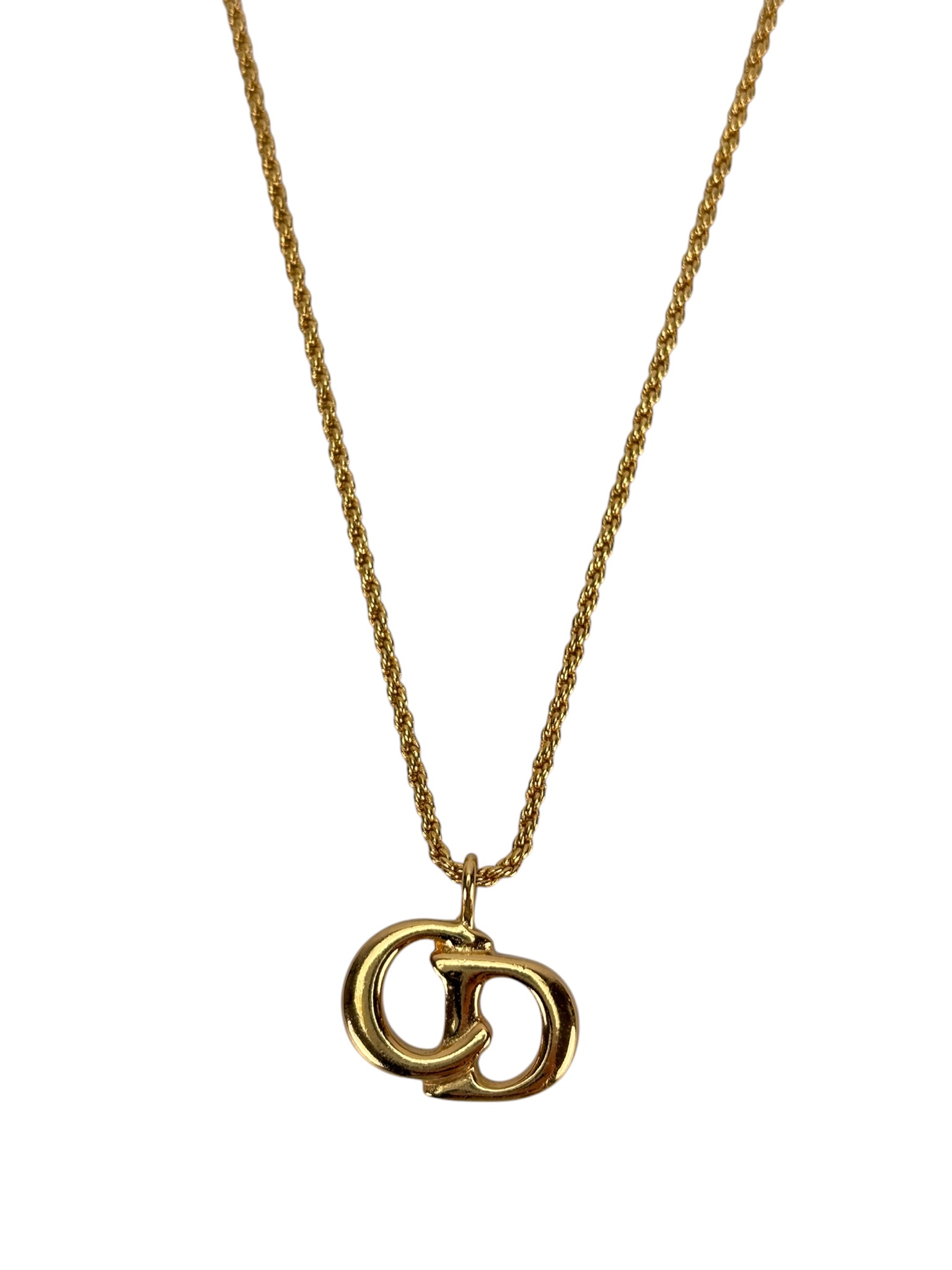 CHRISTIAN DIOR - Gold Tone CD Logo Pendant Necklace