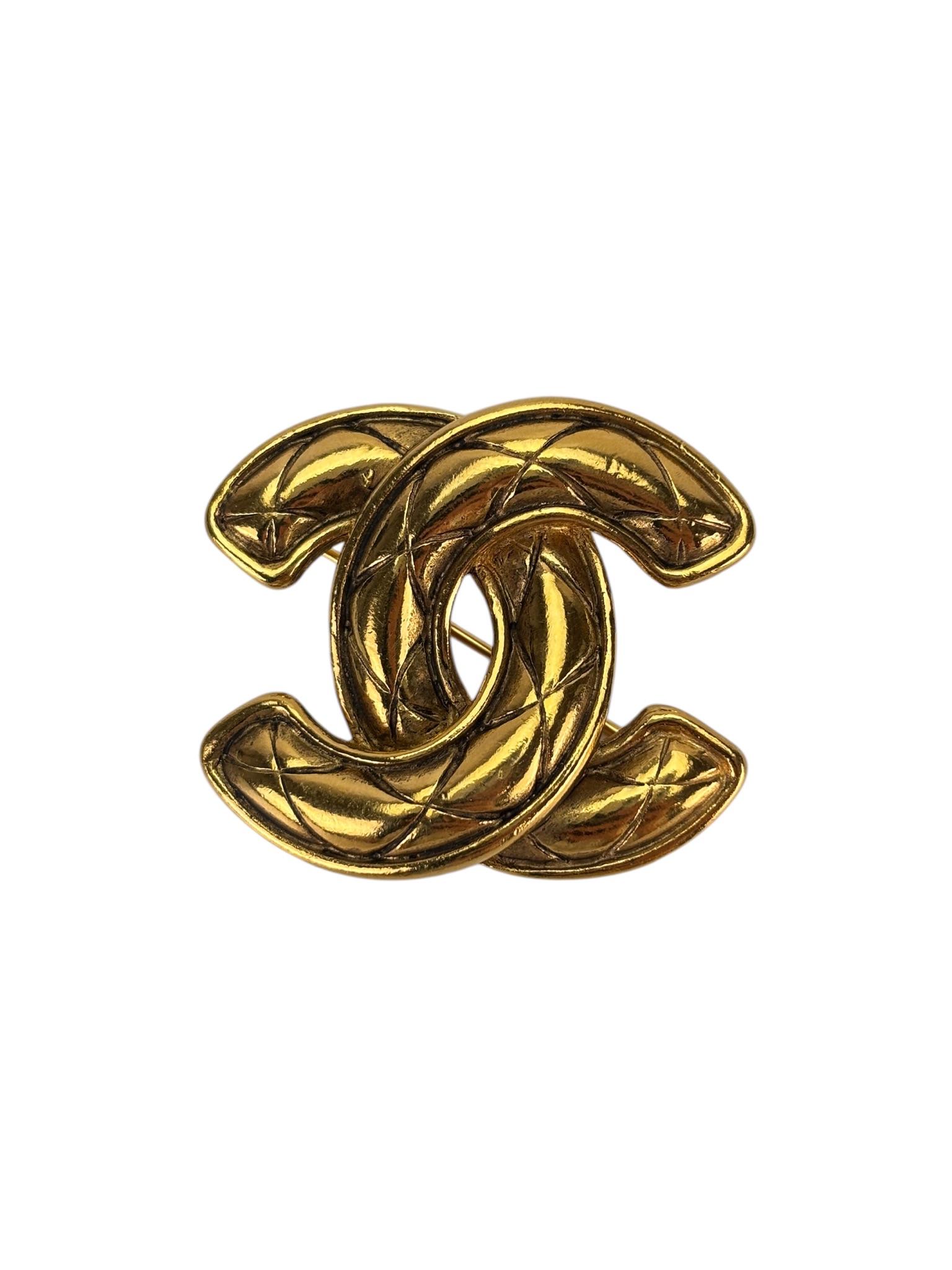 CHANEL - Gold Tone CC Logo Brooch