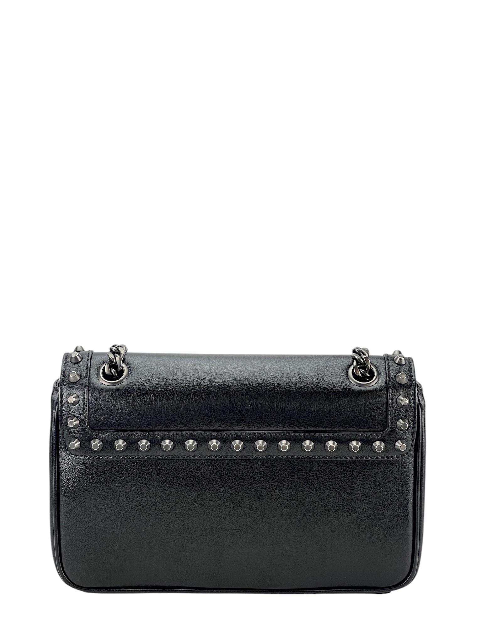 PRADA - Black Calfskin Studded Flap Chain Shoulder Bag