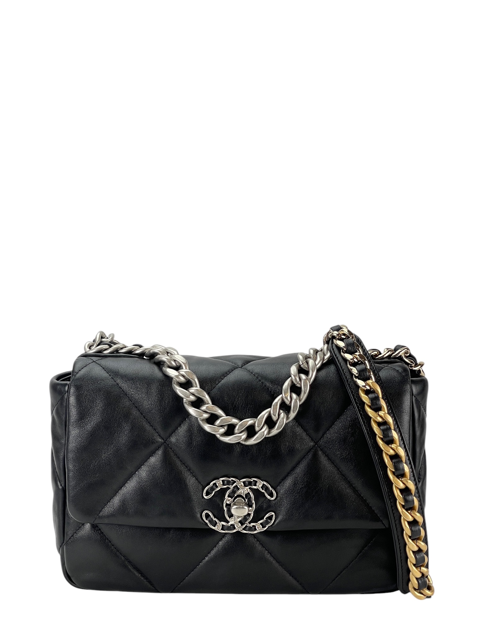 CHANEL - Black Lambskin 19 Flap Bag Small