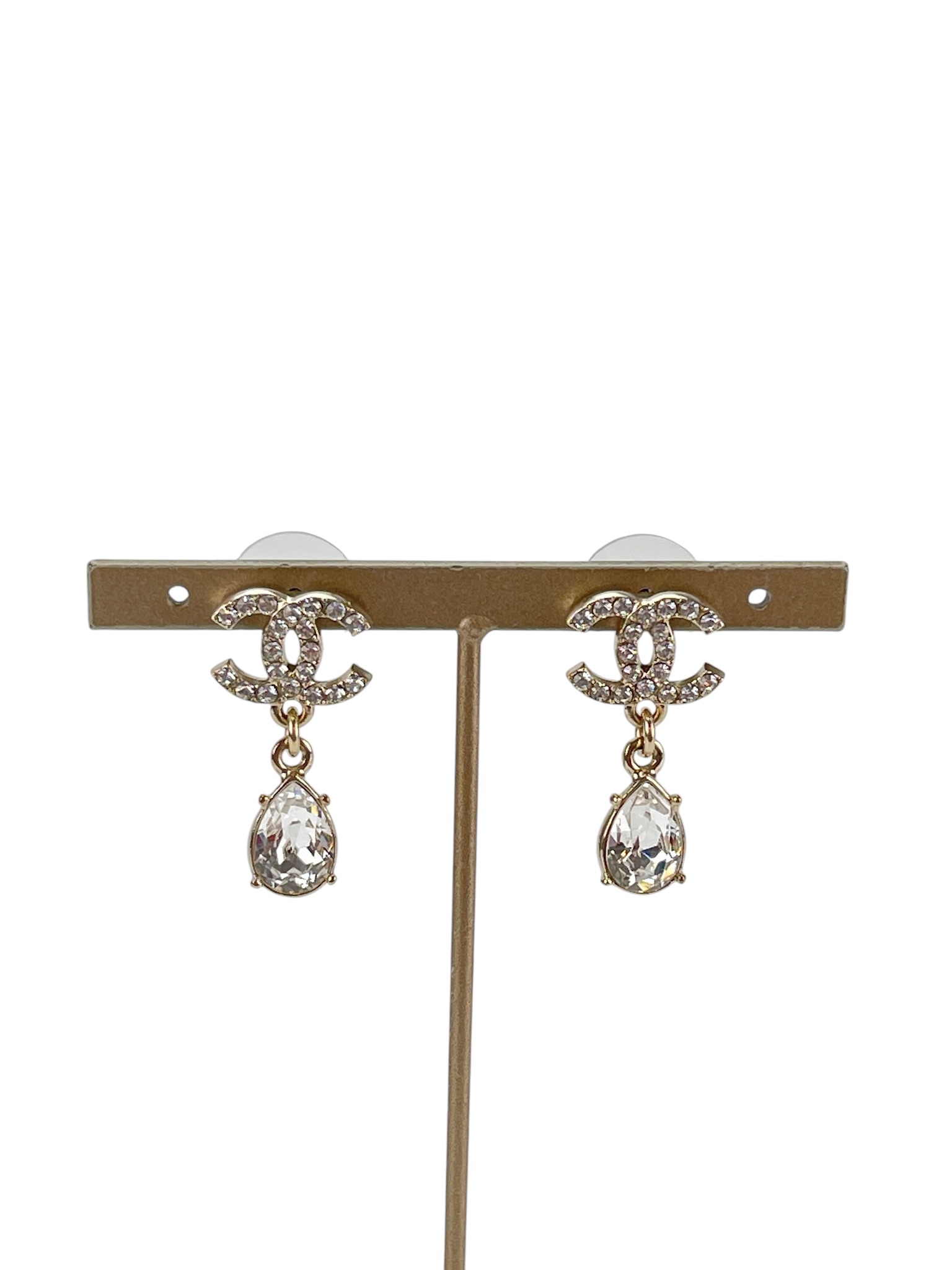 CHANEL - 20V Silver-tone CC Rhinestone Earrings