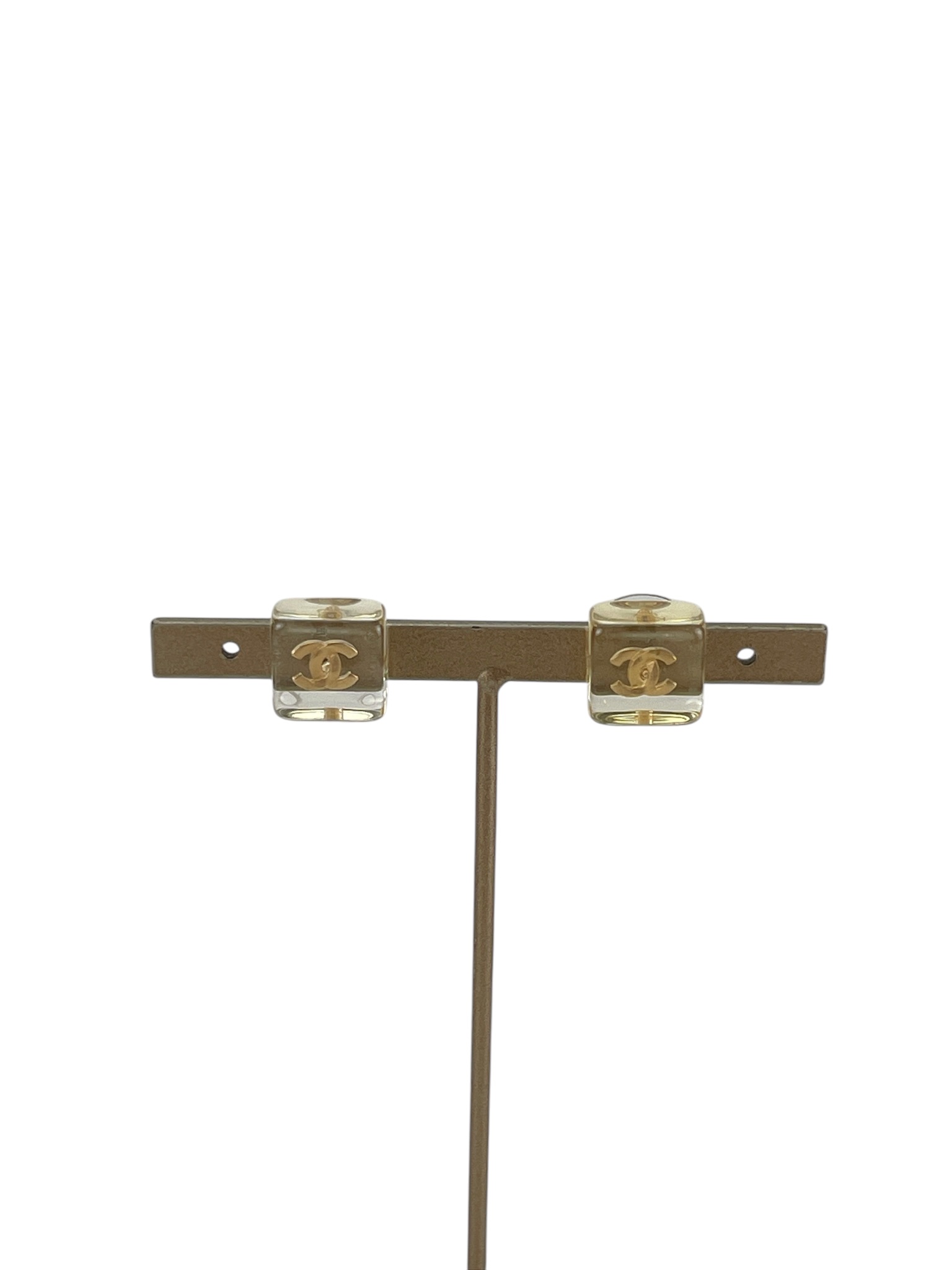 CHANEL - Transparent Base Gold CC Earrings