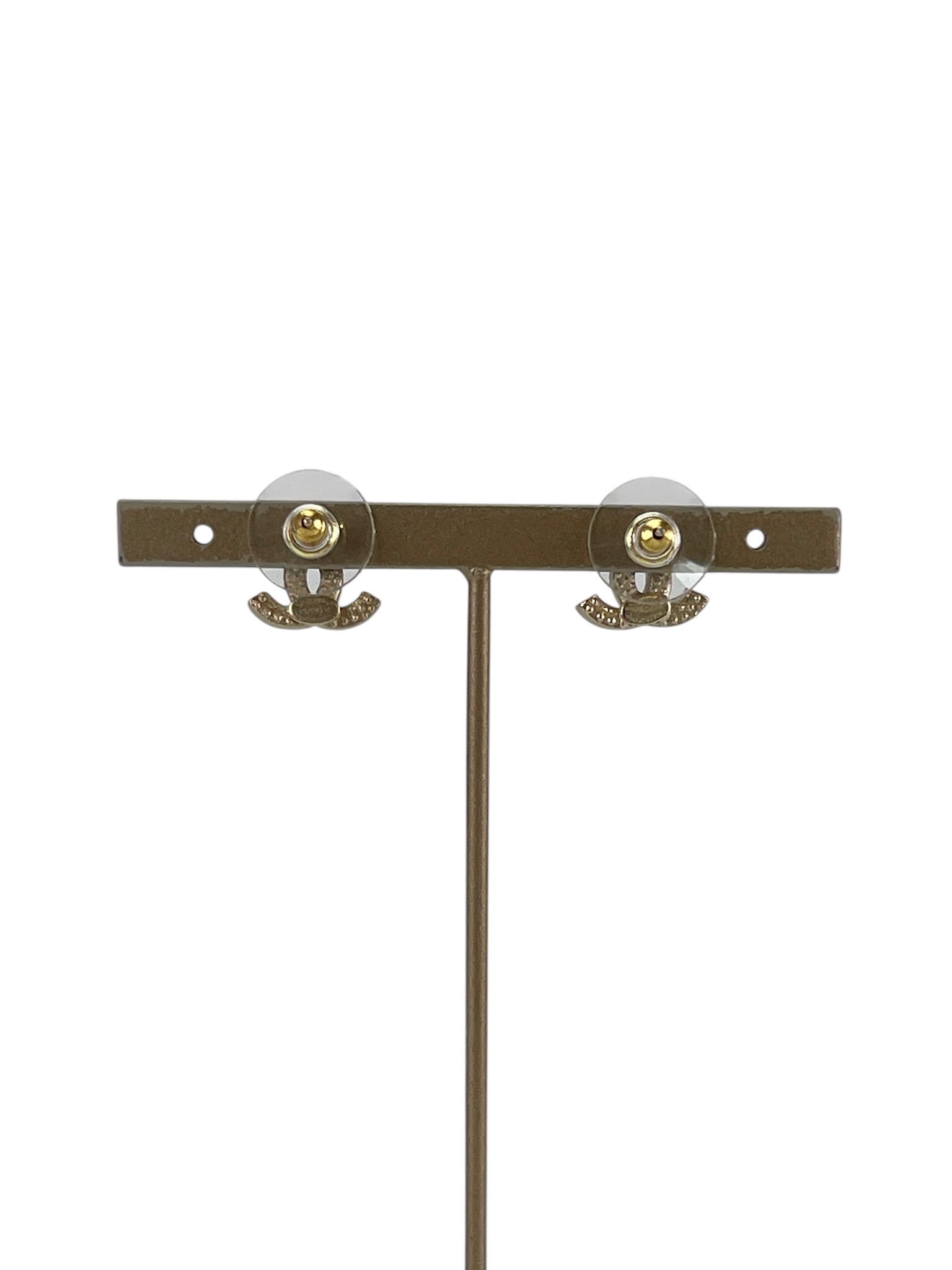 CHANEL - 17V Gold Rhinestone CC Earrings