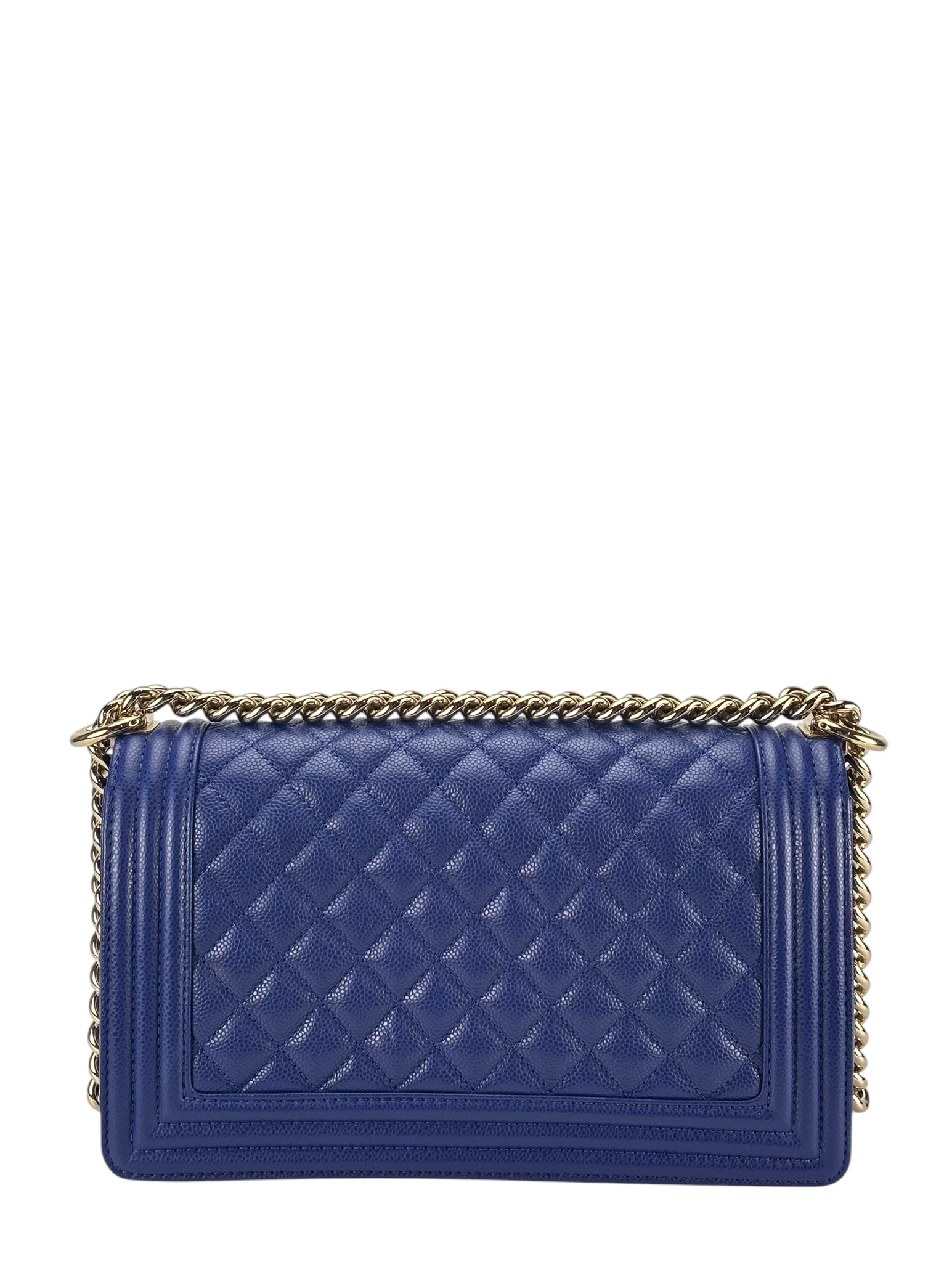 CHANEL -  Medium Boy Flap Bag Blue Caviar Metal Gold