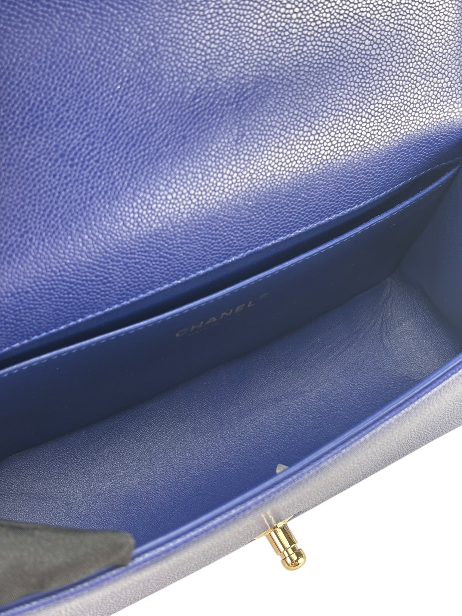 CHANEL - Medium Boy Flap Bag Blue Caviar Metal Gold – Camellia
