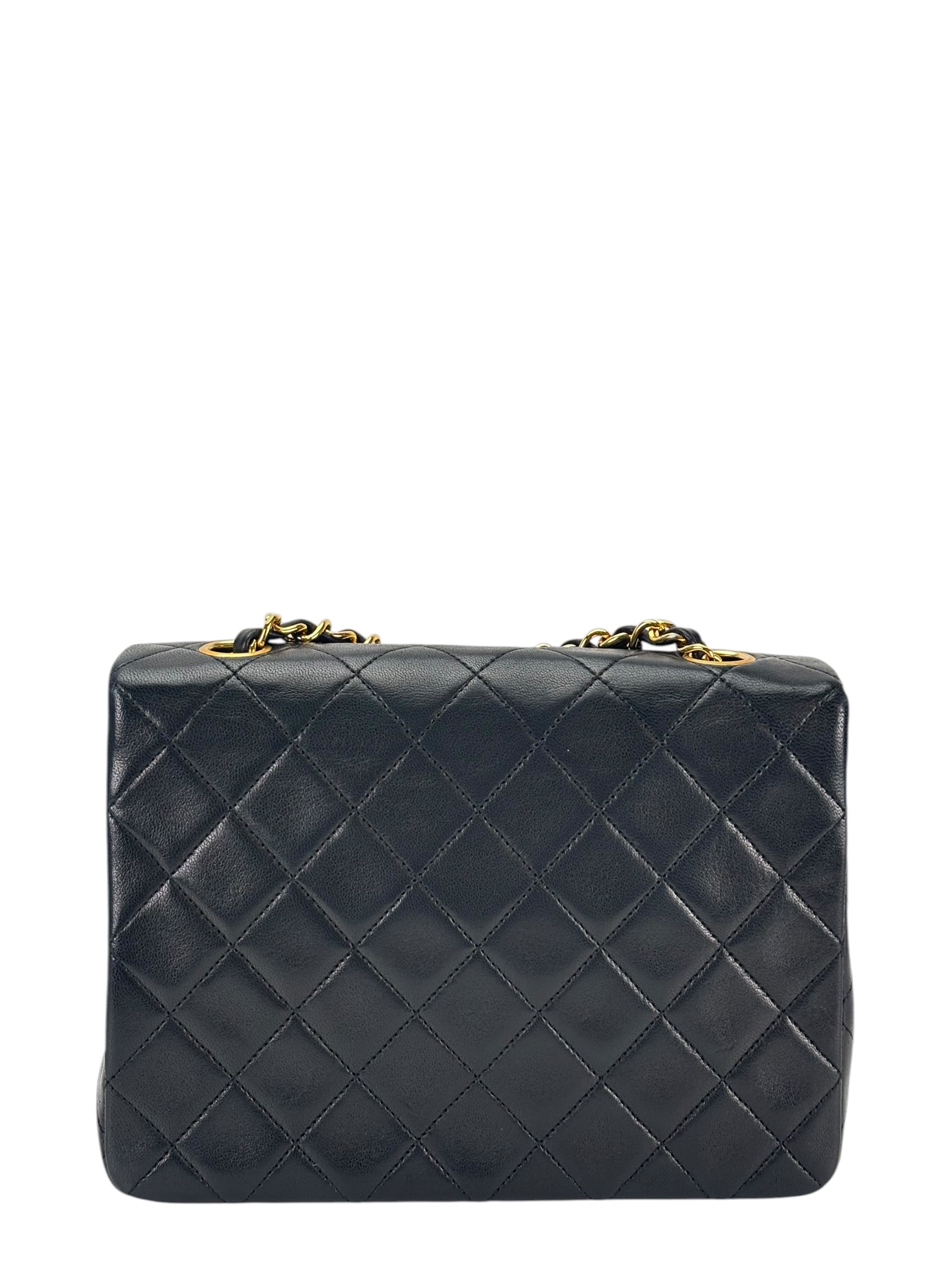 CHANEL - Black Lambskin Mini Classic Square Flap Shoulder Bag 20