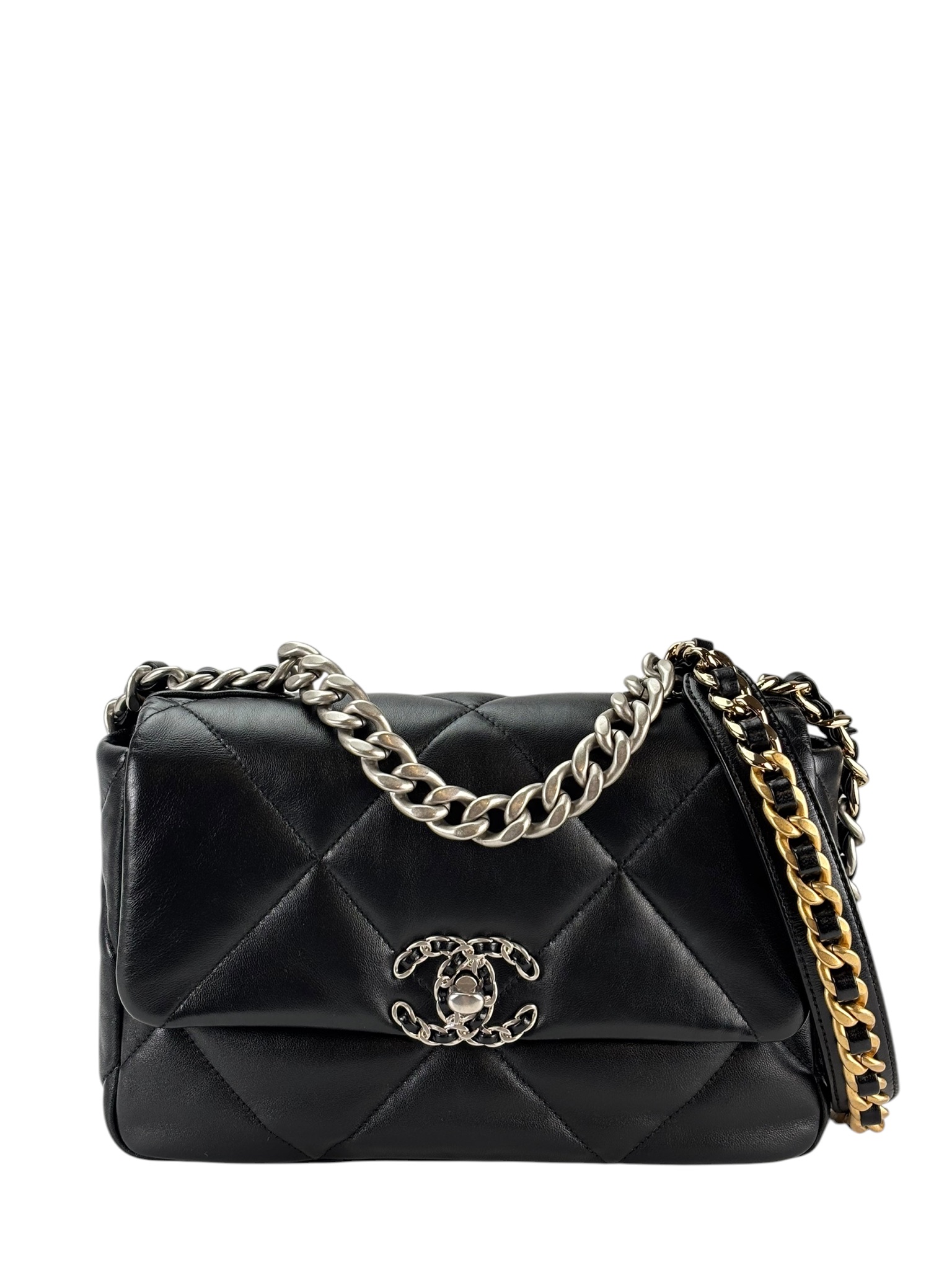 CHANEL - Black Lambskin 19 Flap Bag Small