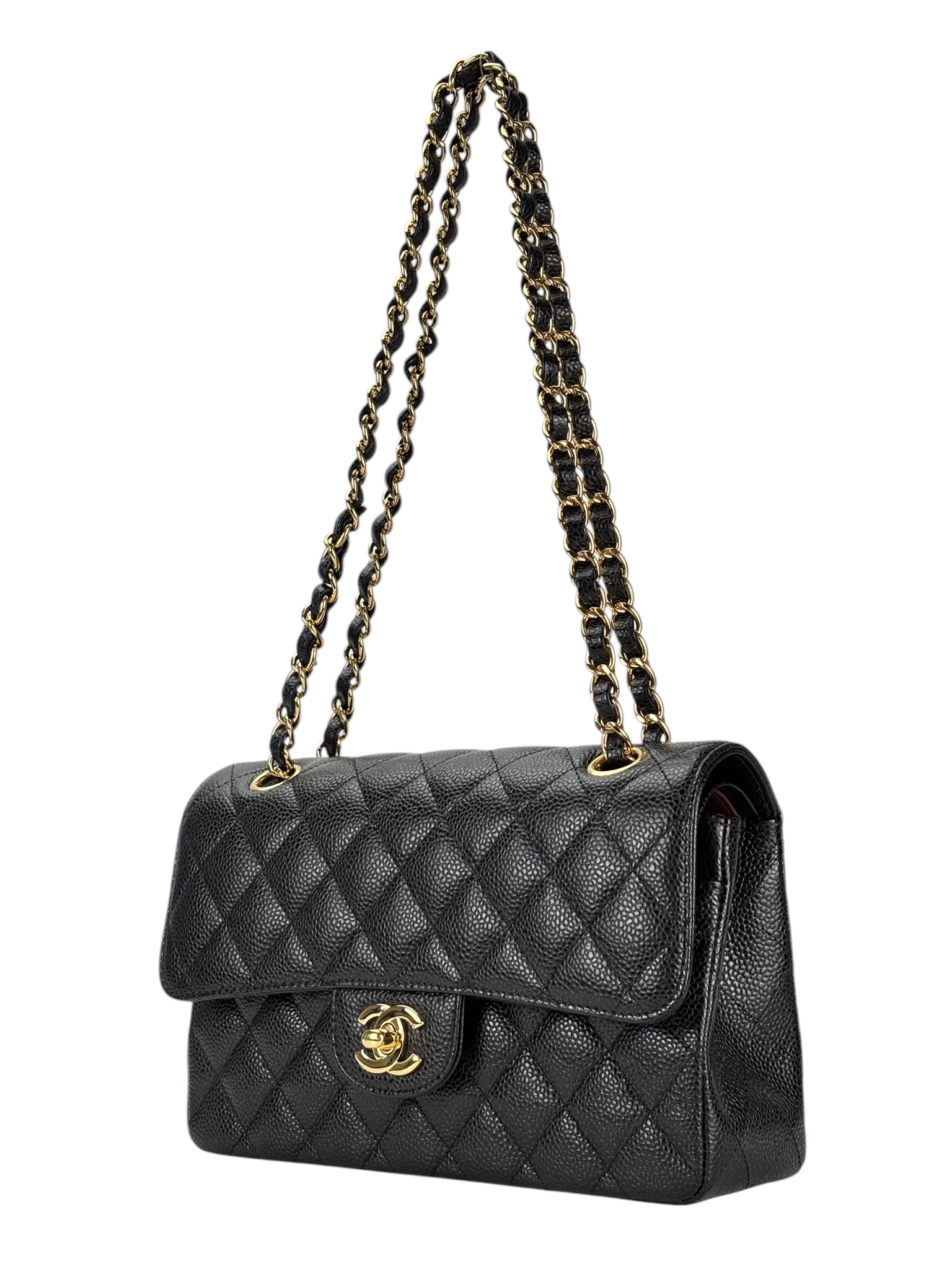 CHANEL - Small Classic Double Flap Bag Black Caviar Gold Hardware