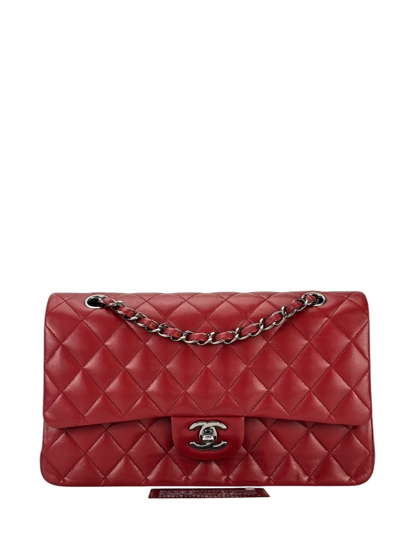 CHANEL - Medium Classic Double Flap Bag Red Lambskin Sliver