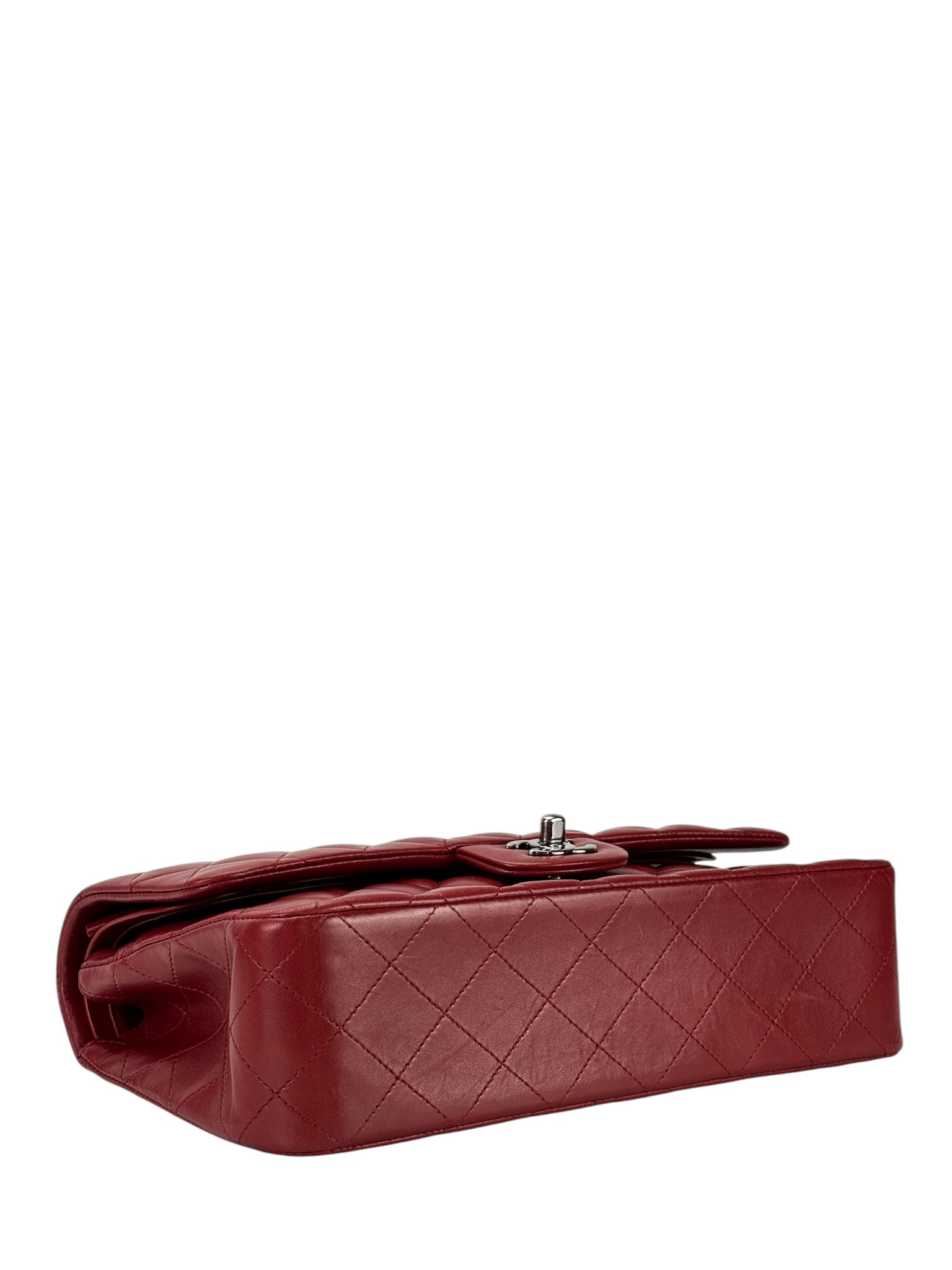 CHANEL - Medium Classic Double Flap Bag Red Lambskin Sliver Hardware (CF25)