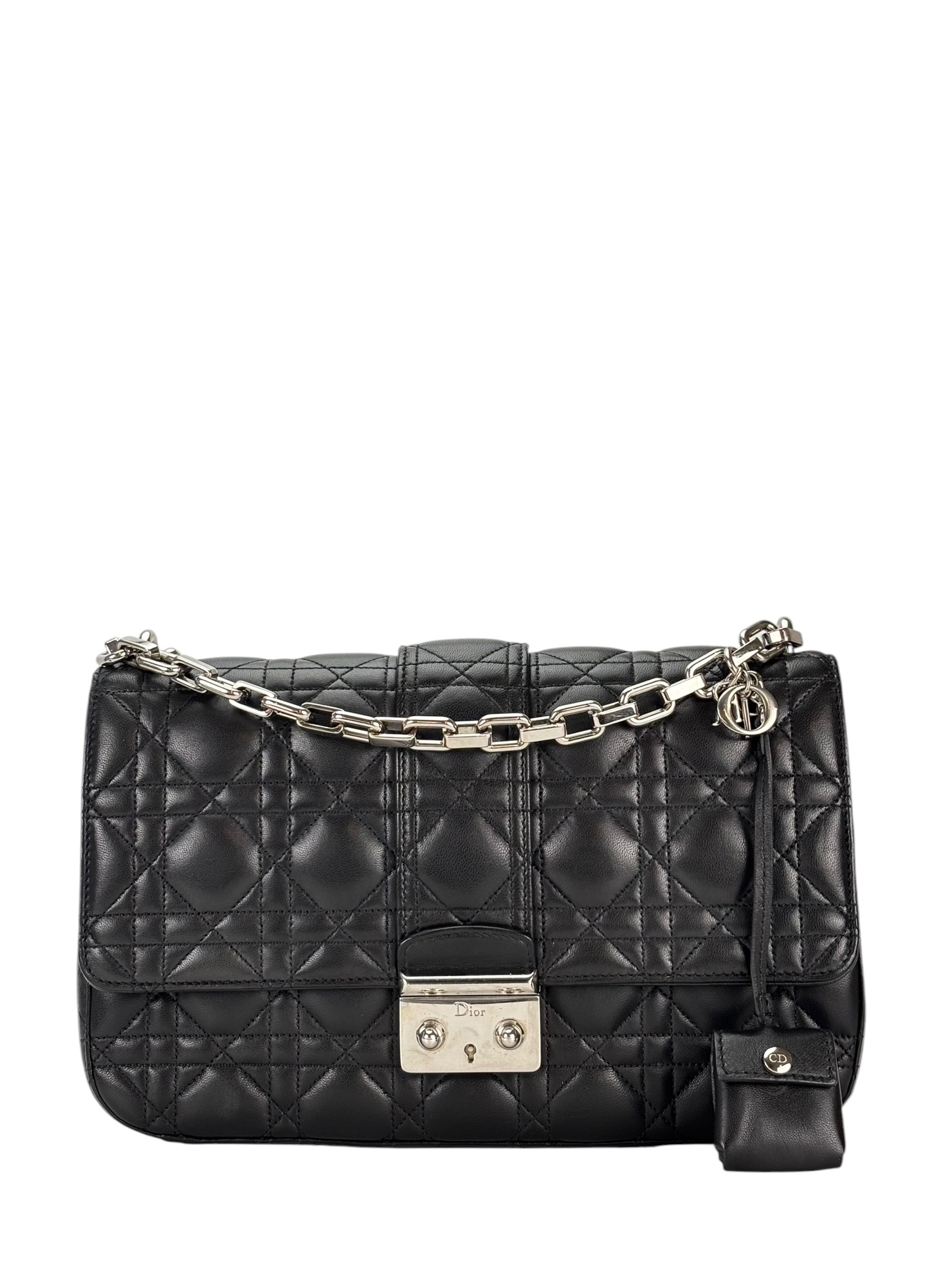 CHRISTIAN DIOR - Black Lambskin Miss Dior Cannage Flap Bag 