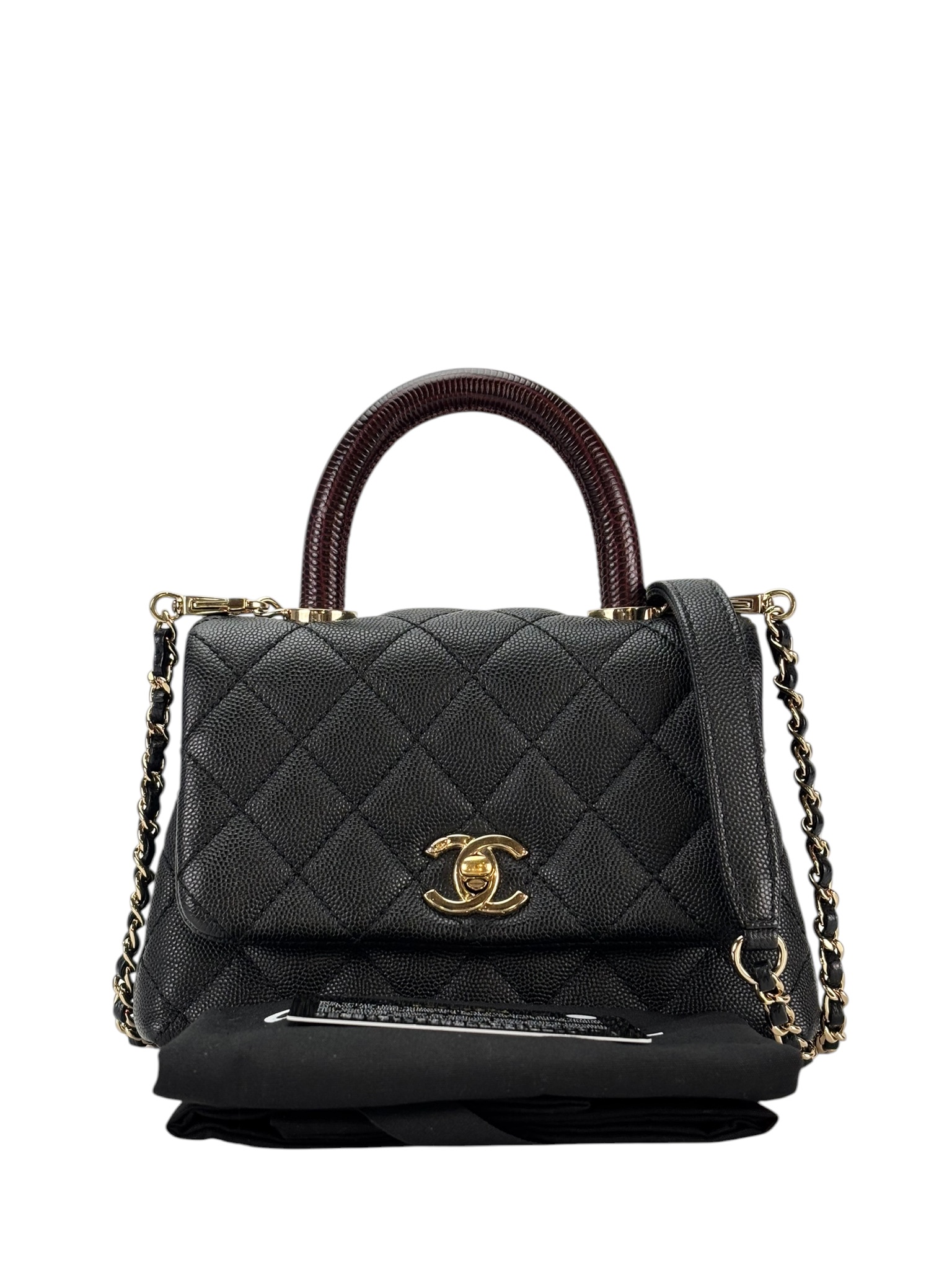 CHANEL - Coco Handle Small Black Caviar Gold Hardware – Camellia