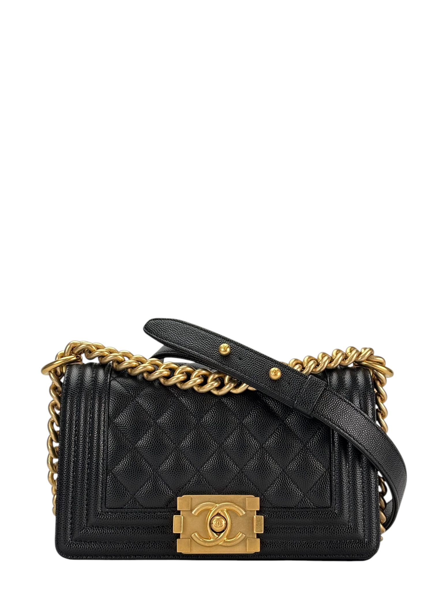 CHANEL -  Small Boy Flap Bag Black Caviar Gold Hardware