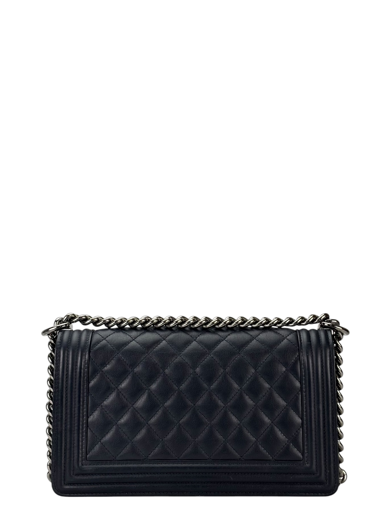 CHANEL - Medium Boy Flap Bag Black Calfskin Sliver Hardware