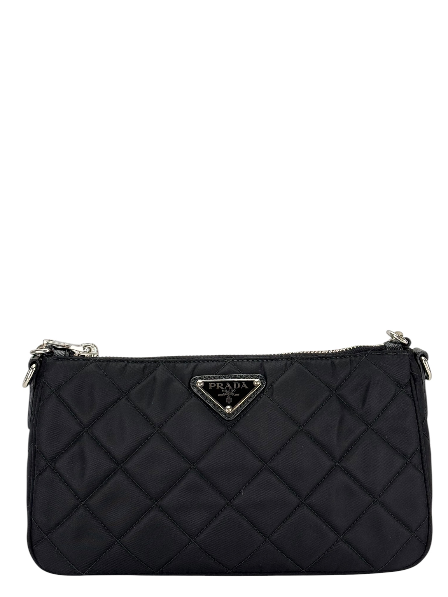 PRADA - Black Nylon Quilted Chain 2-Way Shoulder Bag 