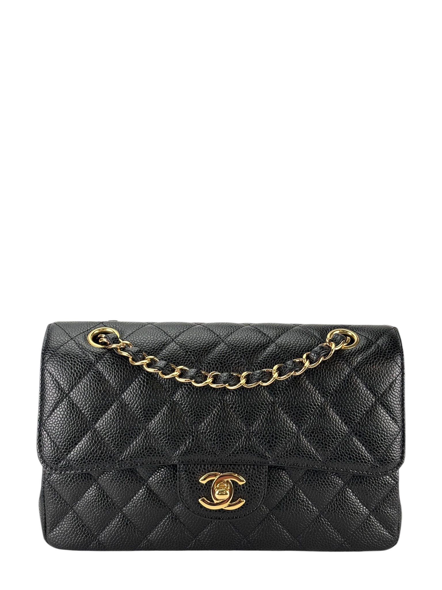 CHANEL - Small Classic Double Flap Bag Black Caviar Gold Hardware (CF23)