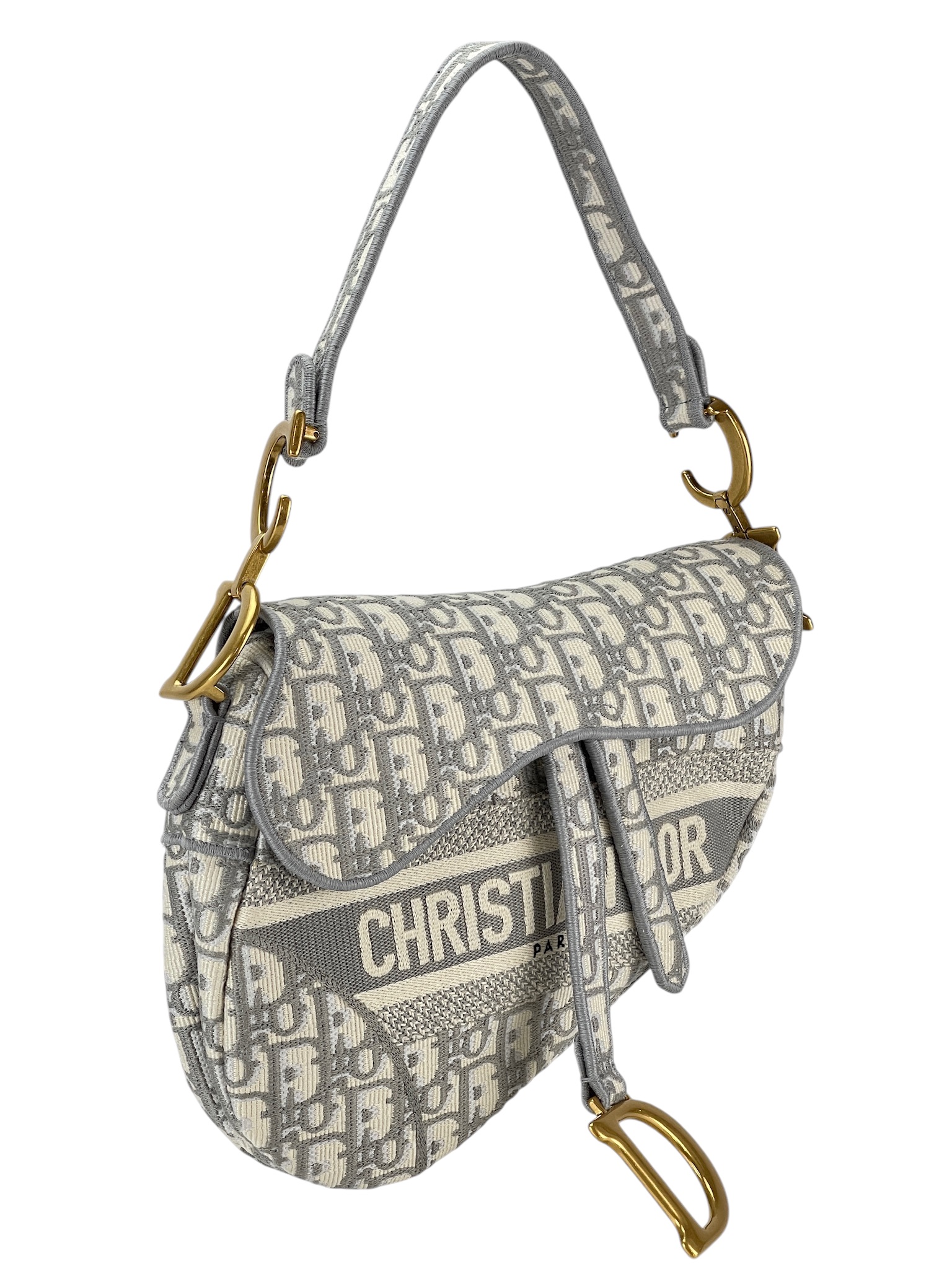 CHRISTIAN DIOR - Gray Canvas Trotter Saddle Bag – Camellia Vintage
