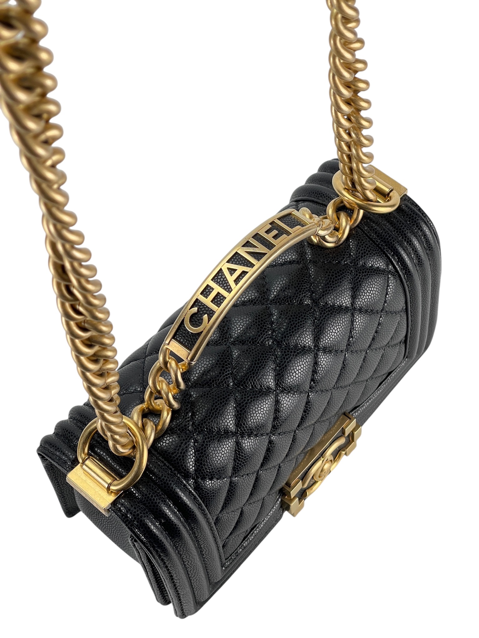 CHANEL - 23B Small Boy CoCo Top Handle Bag Black Caviar Gold
