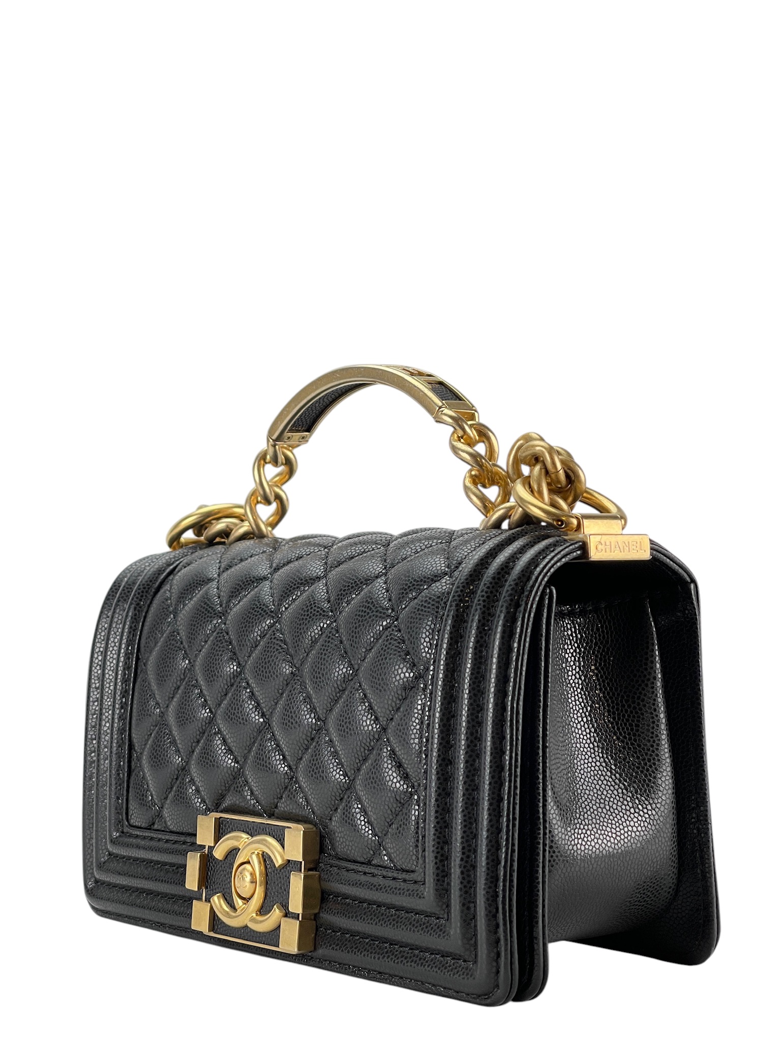 CHANEL - 23B Small Boy CoCo Top Handle Bag Black Caviar Gold