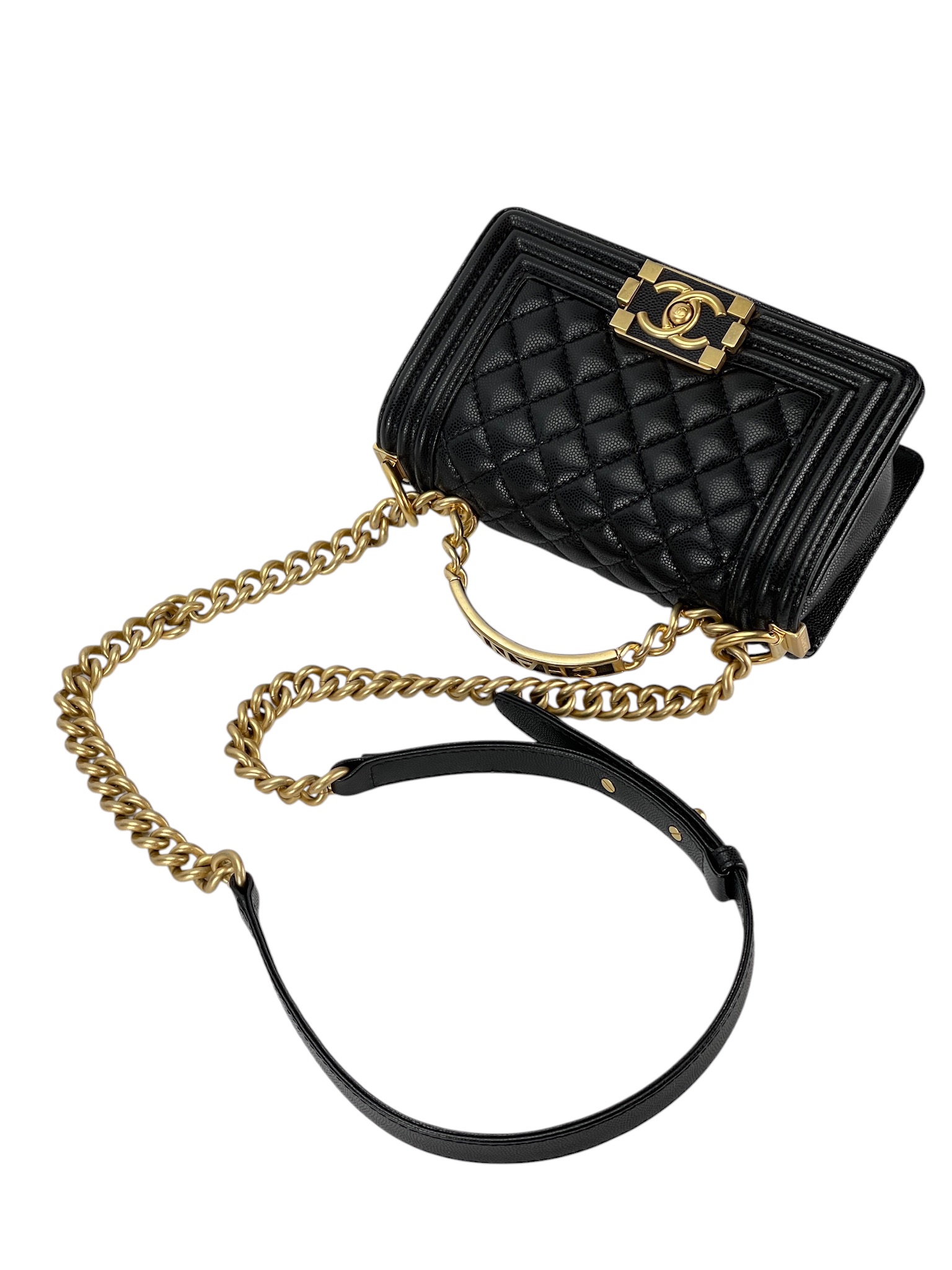 CHANEL - 23B Small Boy CoCo Top Handle Bag Black Caviar Gold