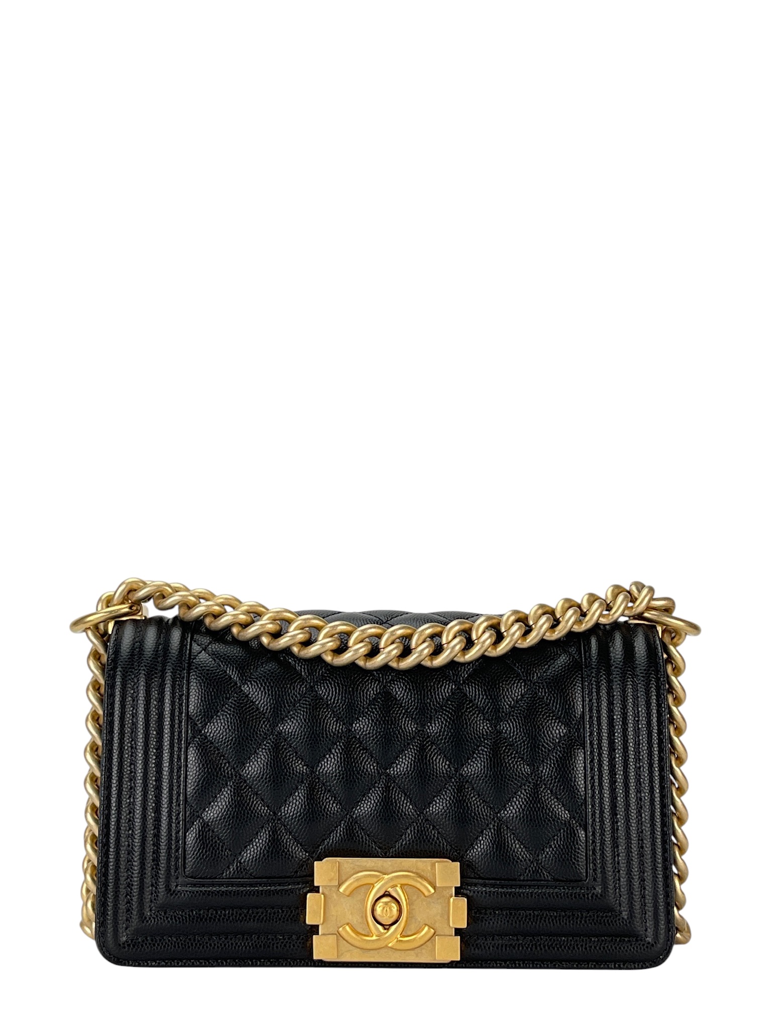 CHANEL - Small Boy Flap Bag Black Caviar Metal Gold – Camellia