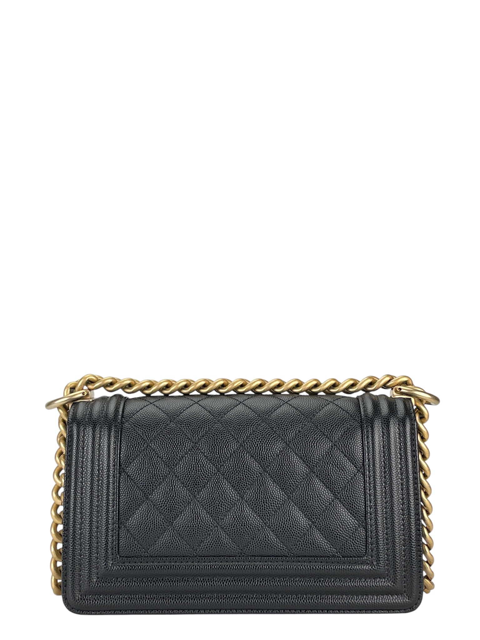 CHANEL - Small Boy Flap Bag Black Caviar Metal Gold
