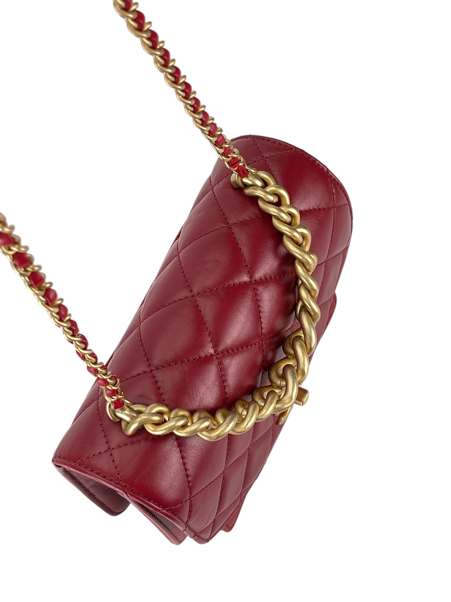 CHANEL - Red Waxed Calfskin Caviar Quilted Chain Handle Shoulder