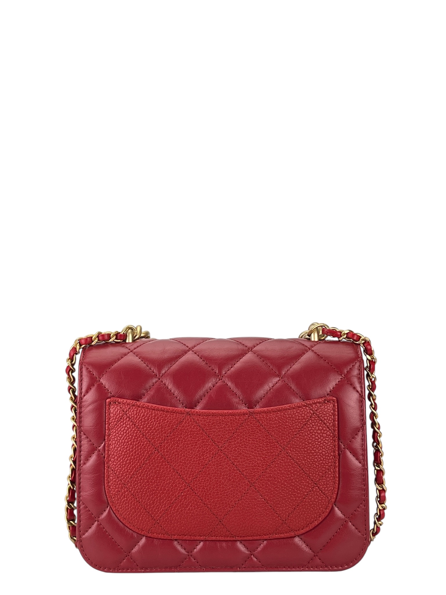 CHANEL - Red Waxed Calfskin Caviar Quilted Chain Handle Shoulder