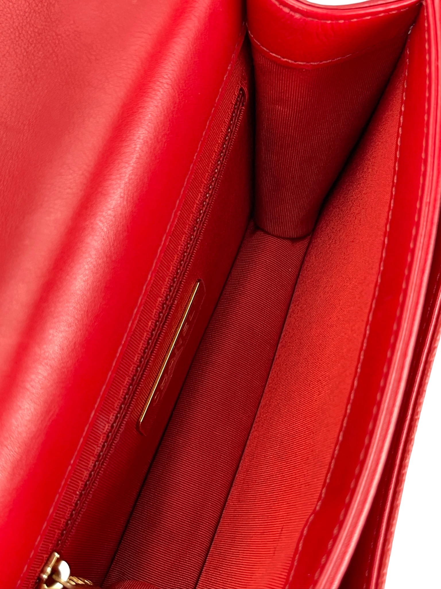 CHANEL - Red Waxed Calfskin Caviar Quilted Chain Handle Shoulder