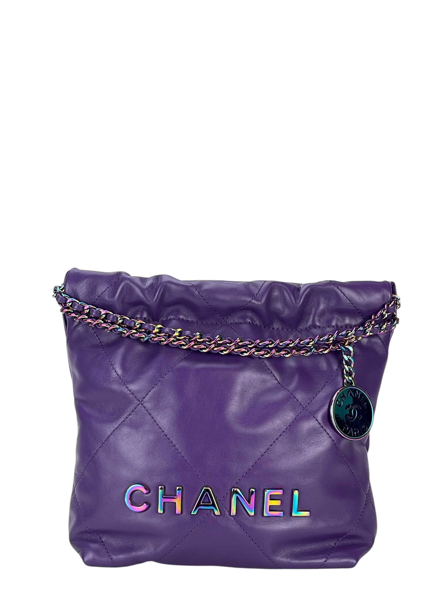 CHANEL - 22 Mini Bag Purple Calfskin Iridescent Hardware