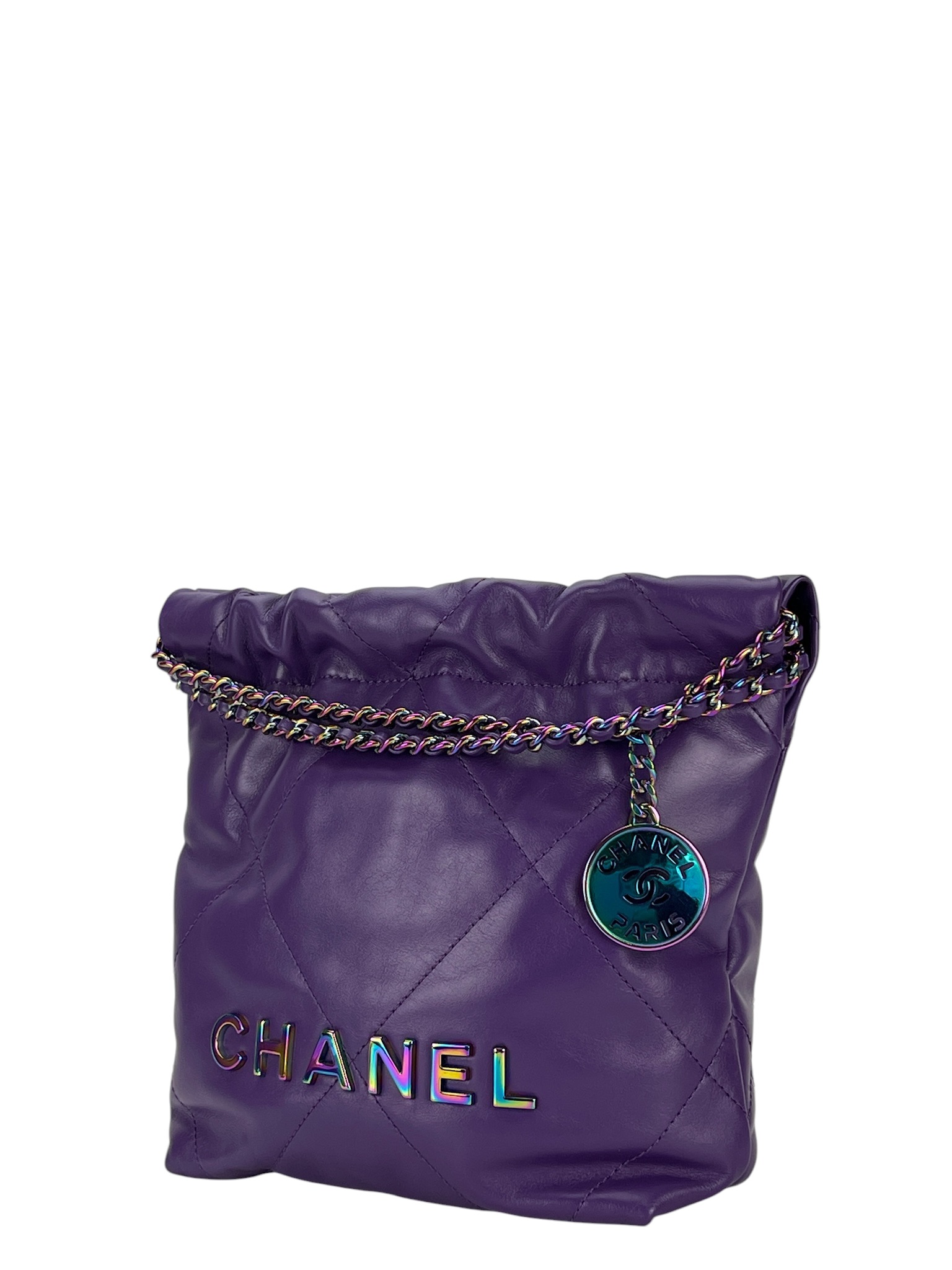 CHANEL パープル 小物入れ 保存袋付き　新品本物鑑定付き CHANEL - 22 Mini Bag Purple Calfskin Iridescent Hardware