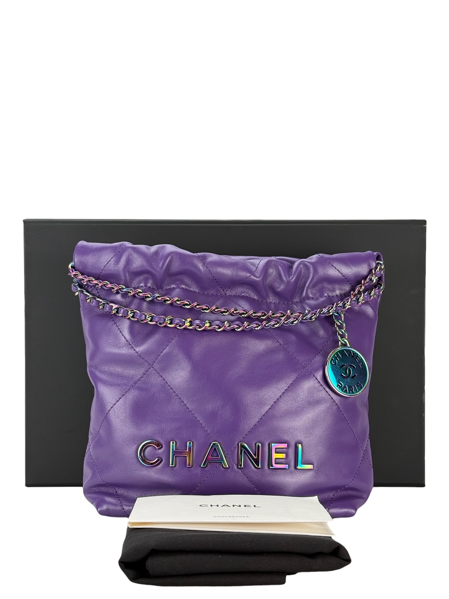 CHANEL - 22 Mini Bag Purple Calfskin Iridescent Hardware