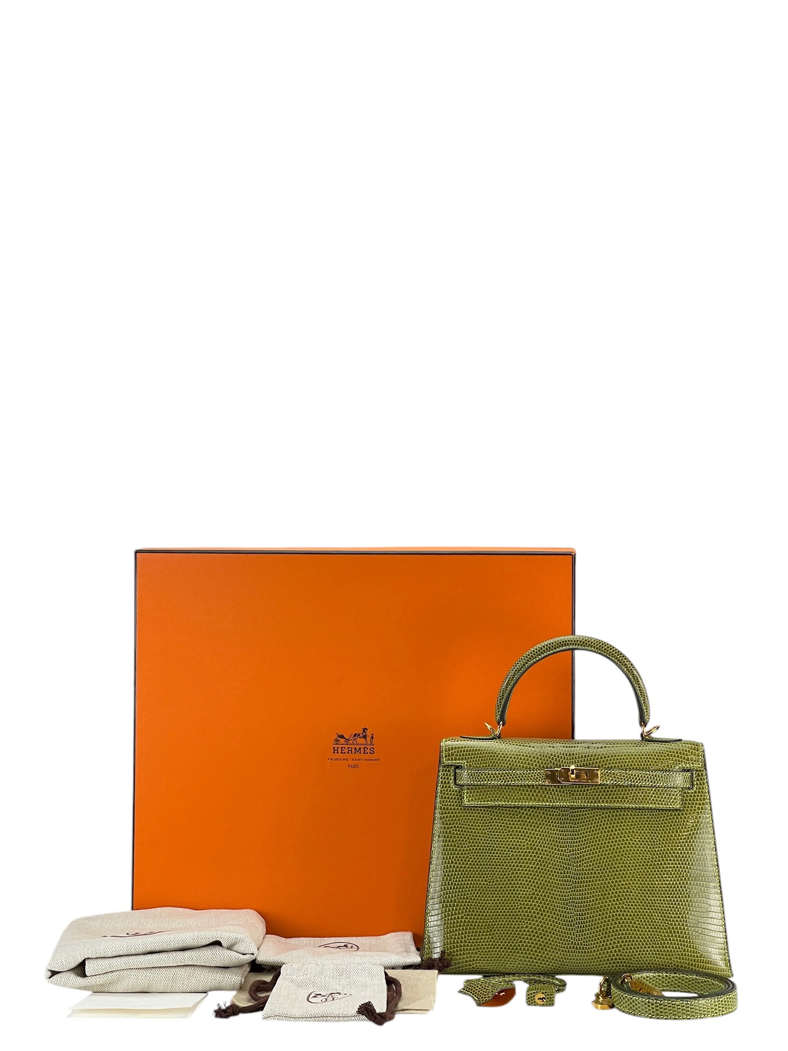 HERMES - Kelly 25 Vert Anis Lizard Leather Gold Hardware