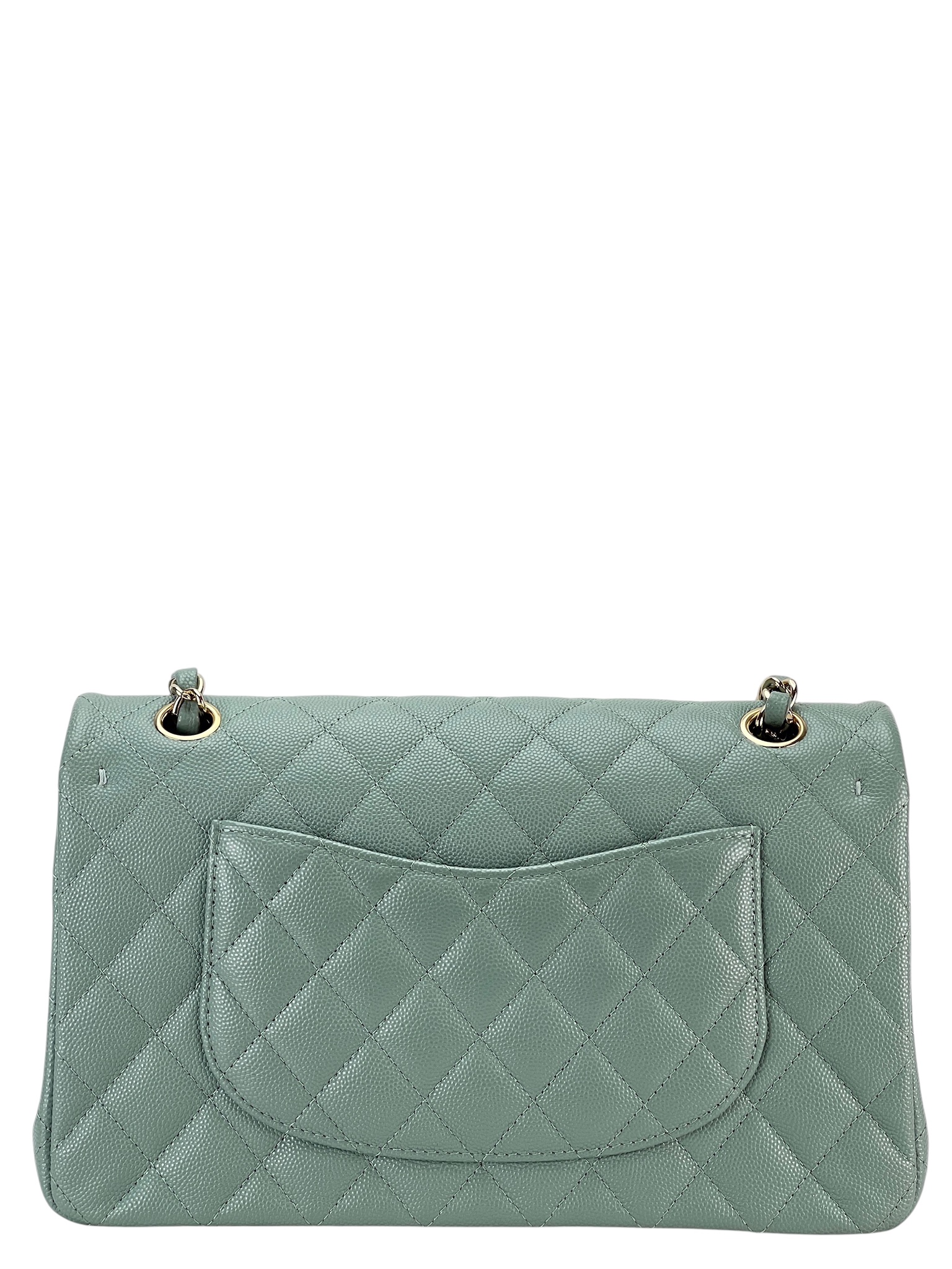 CHANEL - Medium Classic Double Flap Bag Dark Green Caviar Sliver Hardware (CF25)