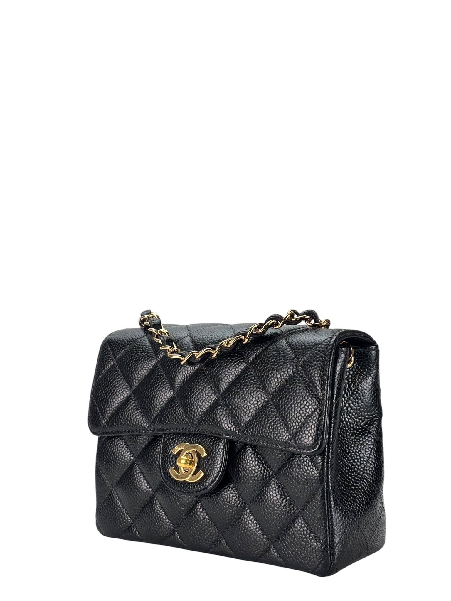 CHANEL - Black Caviar Mini Classic Square Flap Shoulder Bag 17