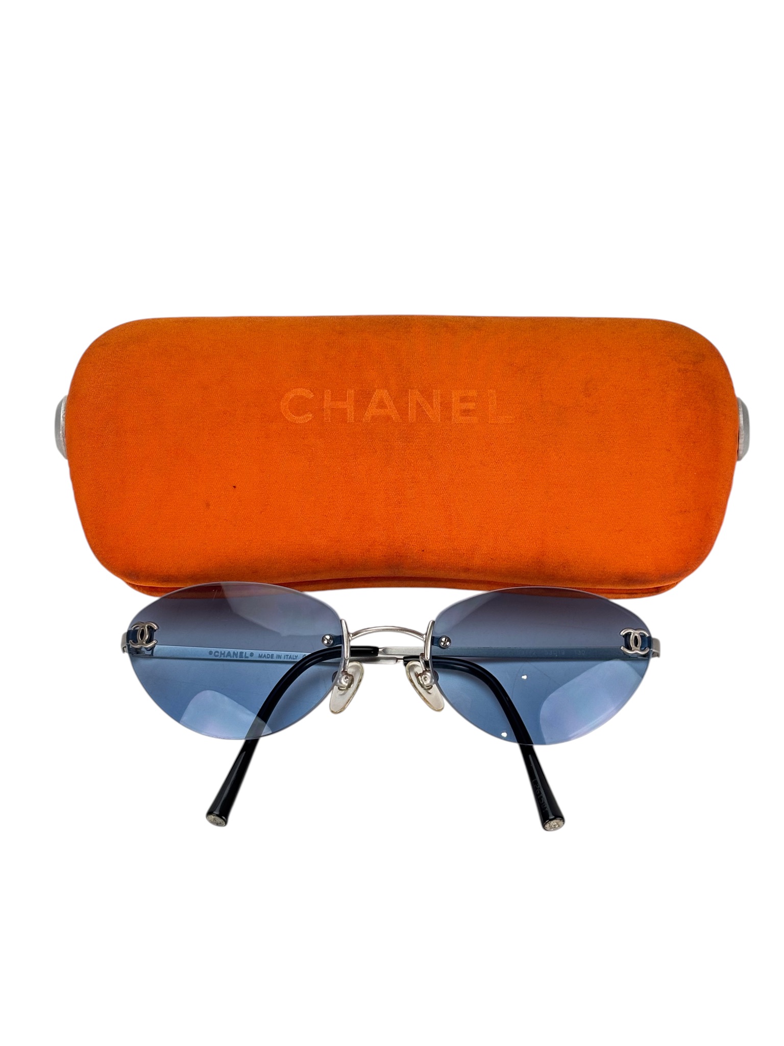 小物 CHANEL coco mark sunglasses archive CHANEL - Blue Metal Silver CC Logo Sunglasses – Camellia Vintage Tokyo
